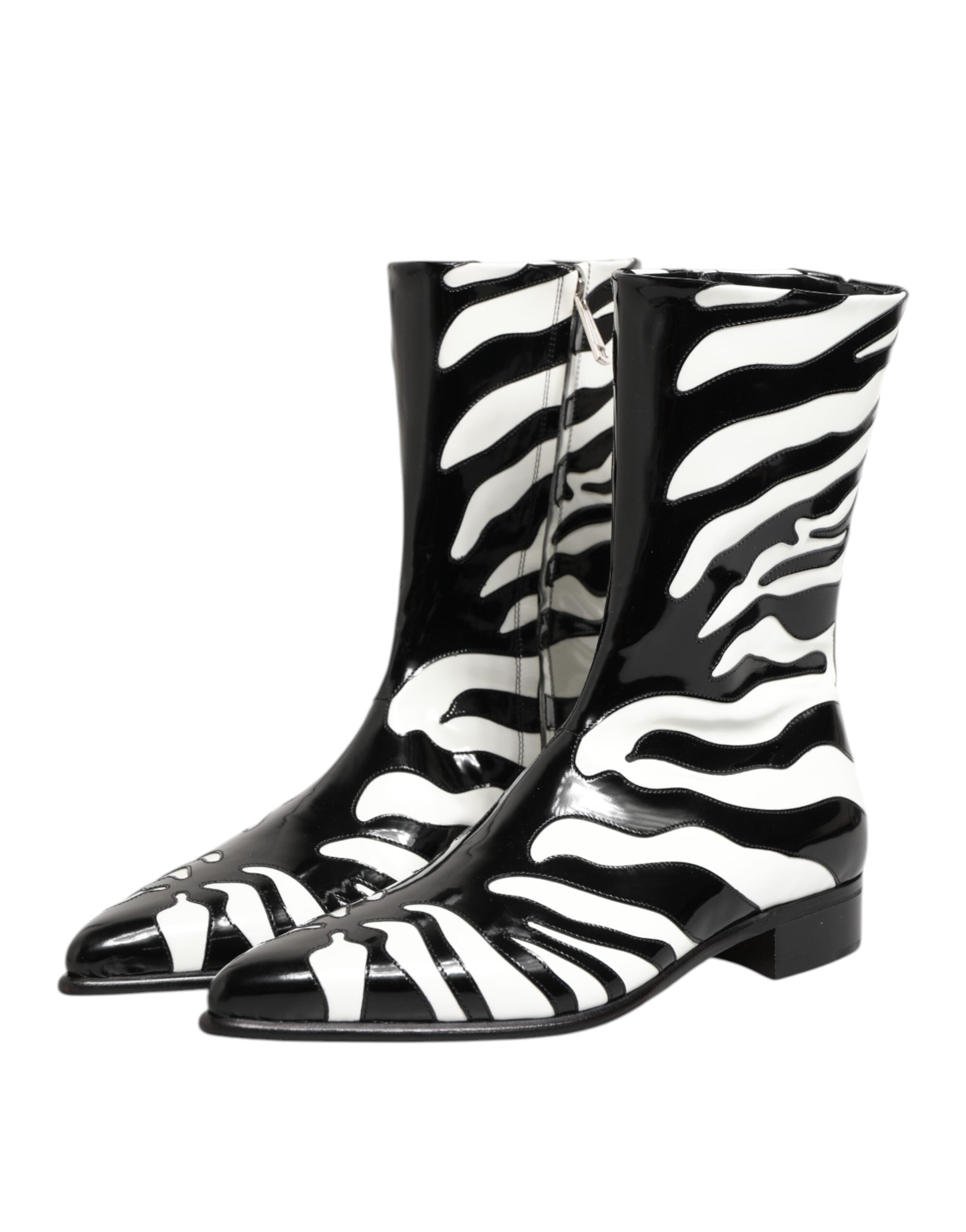 Dolce &amp; Gabbana Sorte Hvide Zebra Læder Mellemlange Lægstøvler Sko