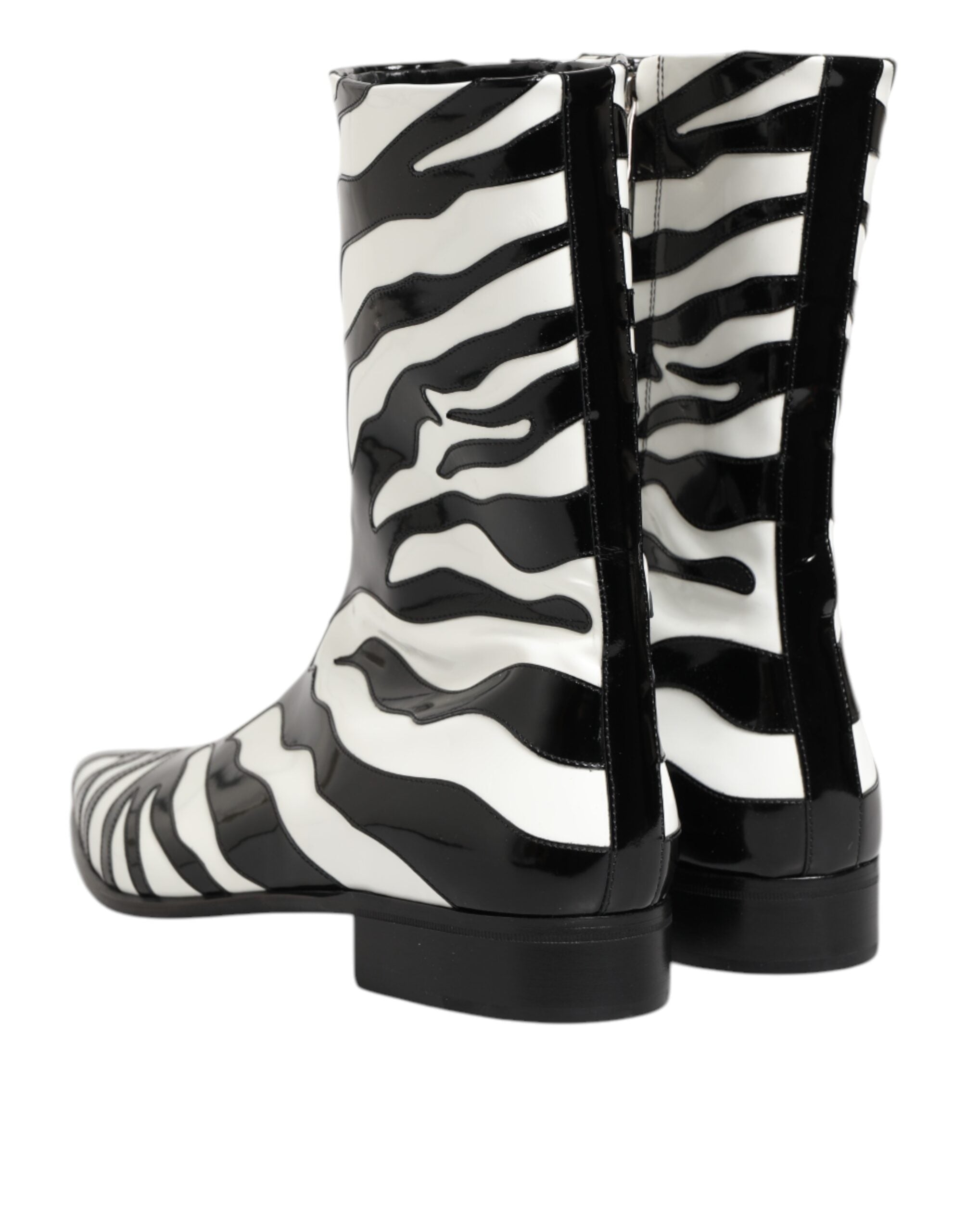 Dolce &amp; Gabbana Sorte Hvide Zebra Læder Mellemlange Lægstøvler Sko