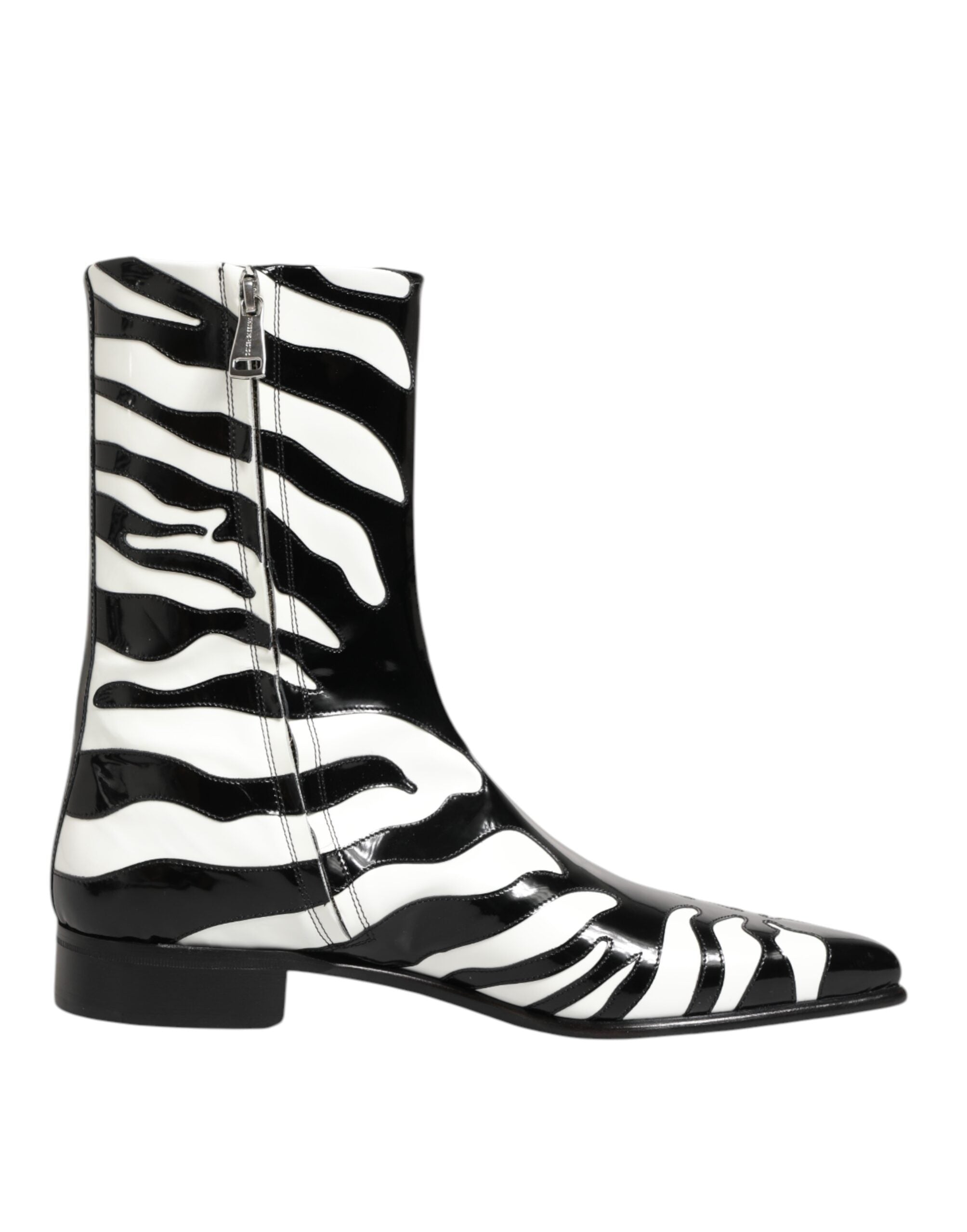 Dolce &amp; Gabbana Sorte Hvide Zebra Læder Mellemlange Lægstøvler Sko