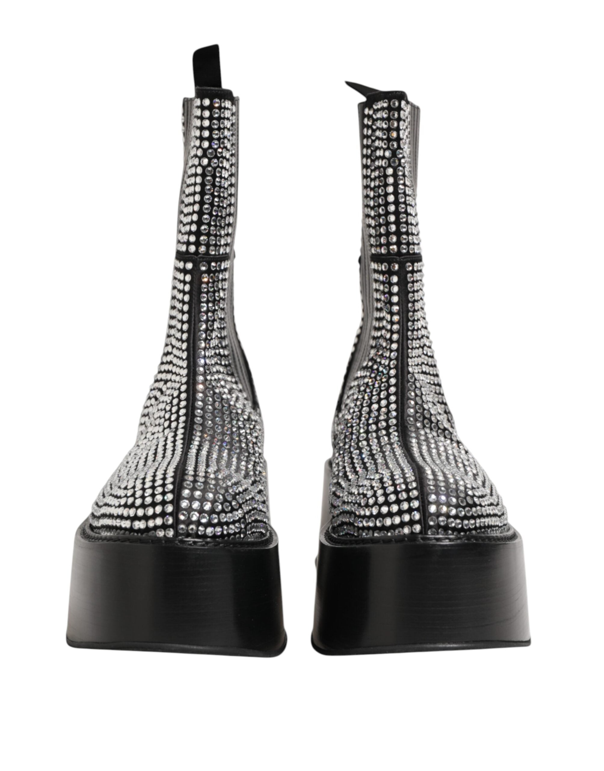 Dolce &amp; Gabbana Sorte Krystal Strass Mid Calf Korte Støvler Sko