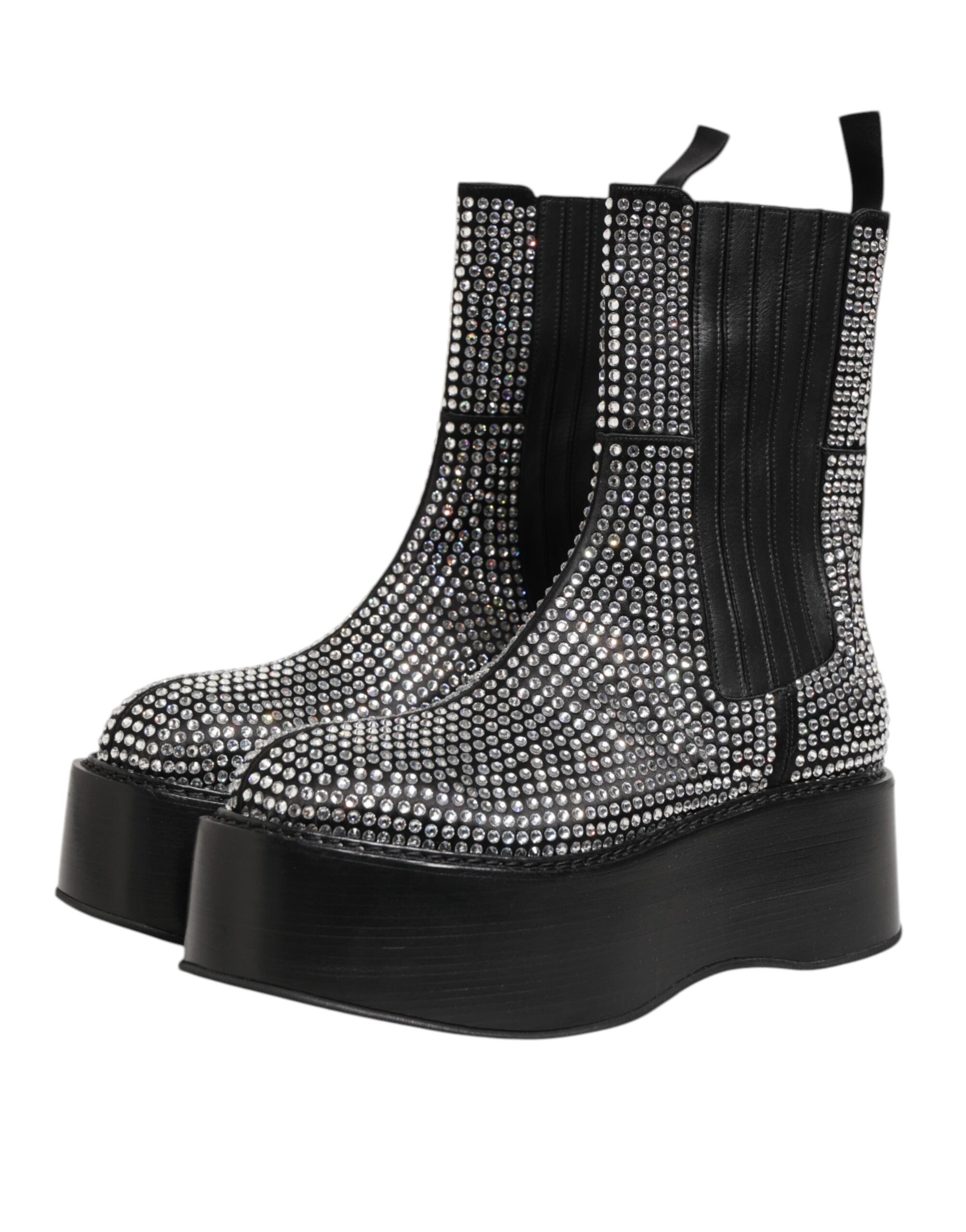 Dolce &amp; Gabbana Sorte Krystal Strass Mid Calf Korte Støvler Sko