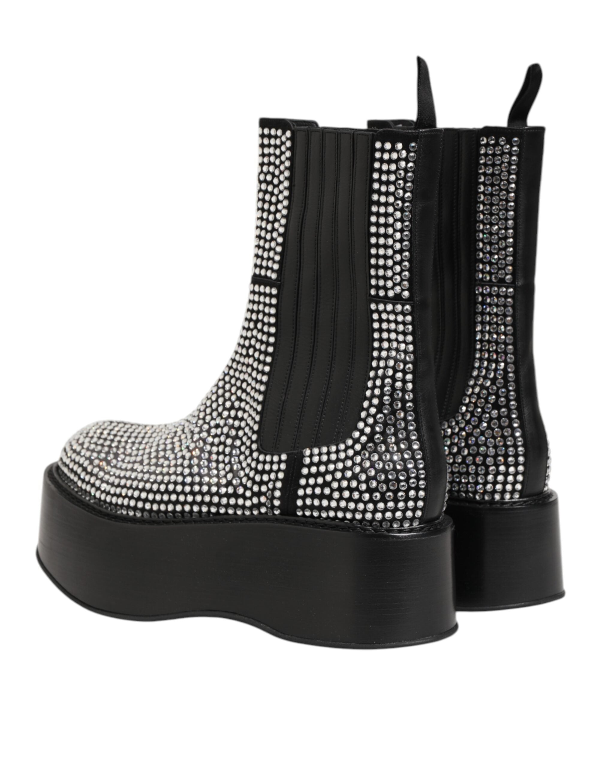 Dolce &amp; Gabbana Sorte Krystal Strass Mid Calf Korte Støvler Sko