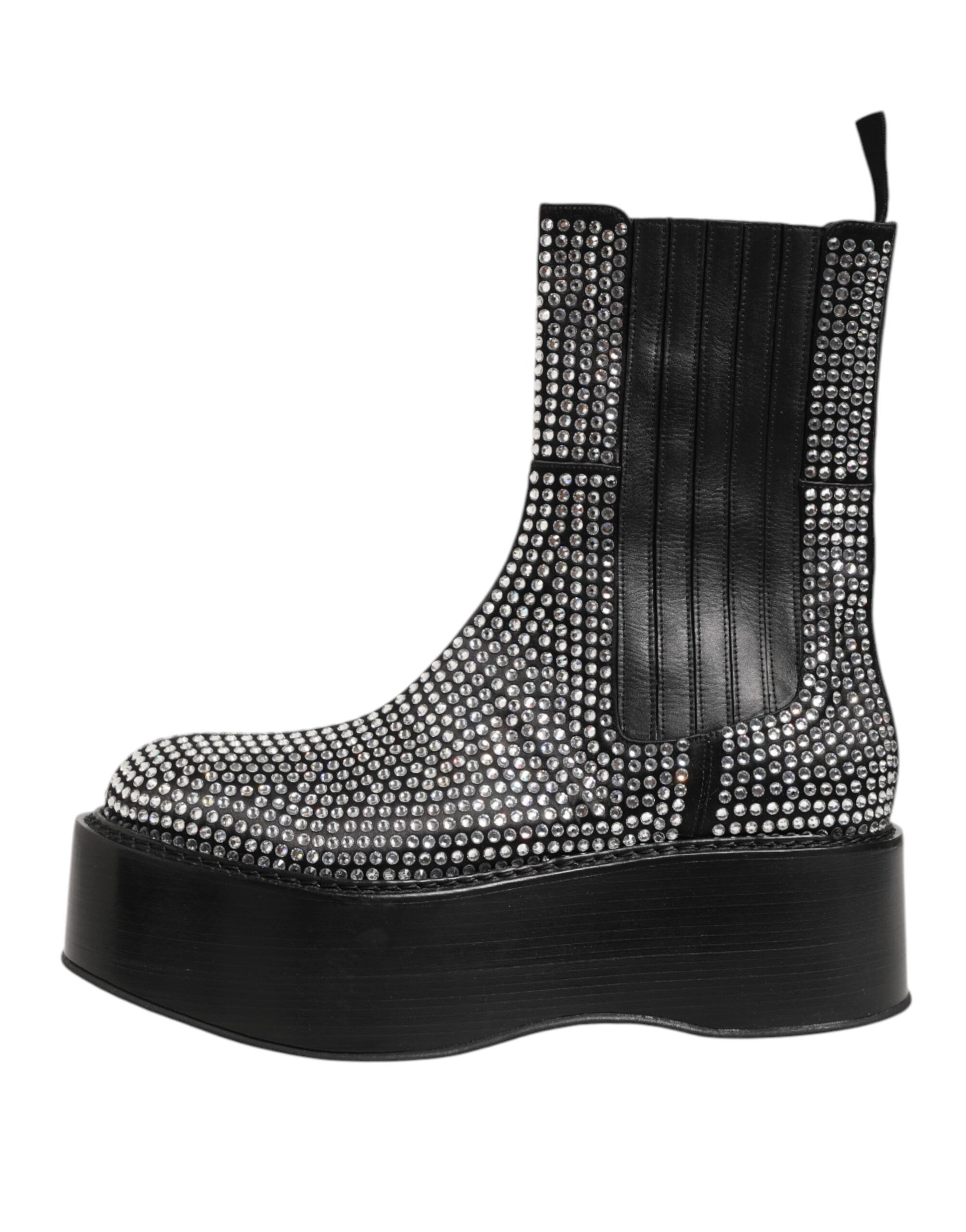 Dolce &amp; Gabbana Sorte Krystal Strass Mid Calf Korte Støvler Sko