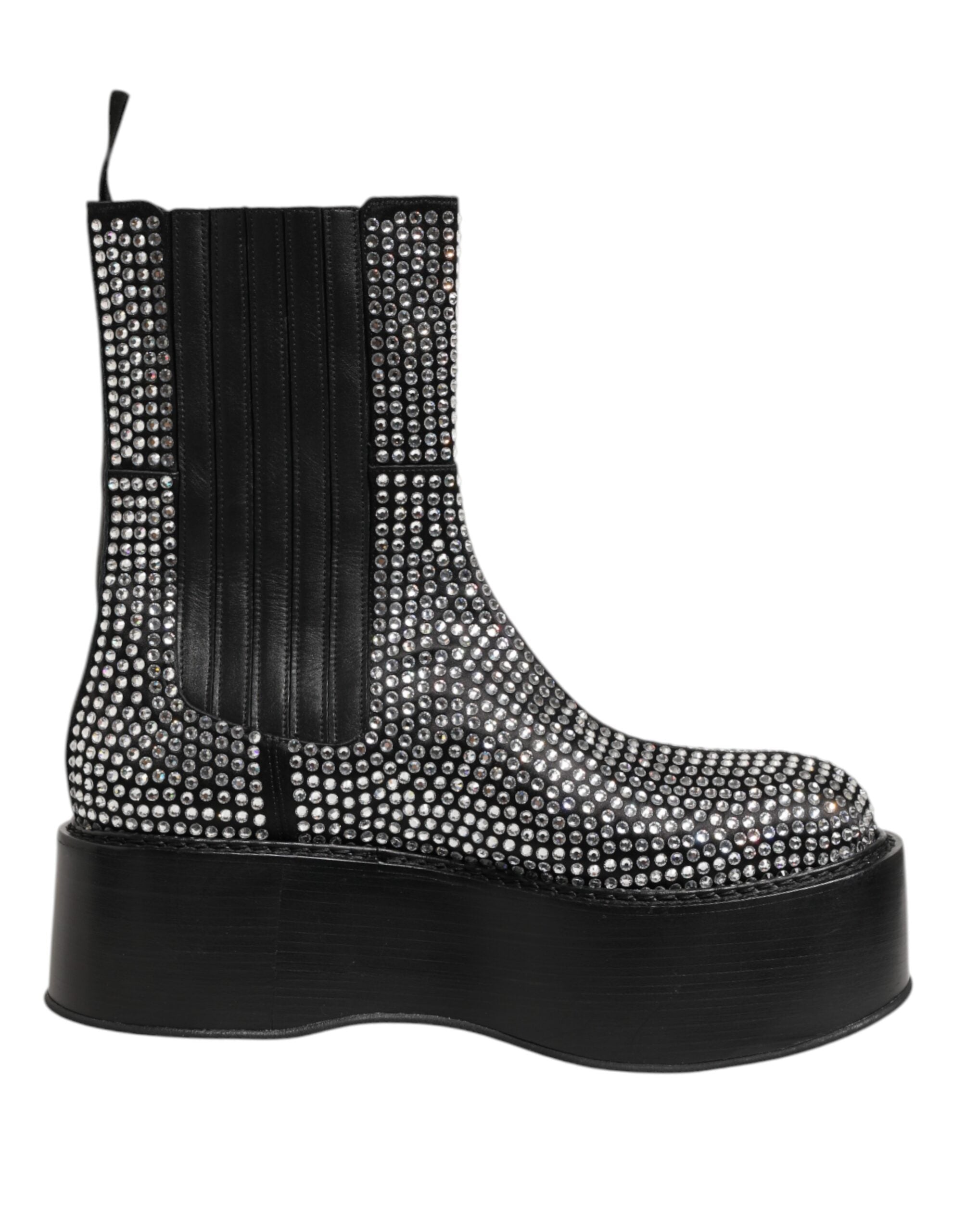 Dolce &amp; Gabbana Sorte Krystal Strass Mid Calf Korte Støvler Sko