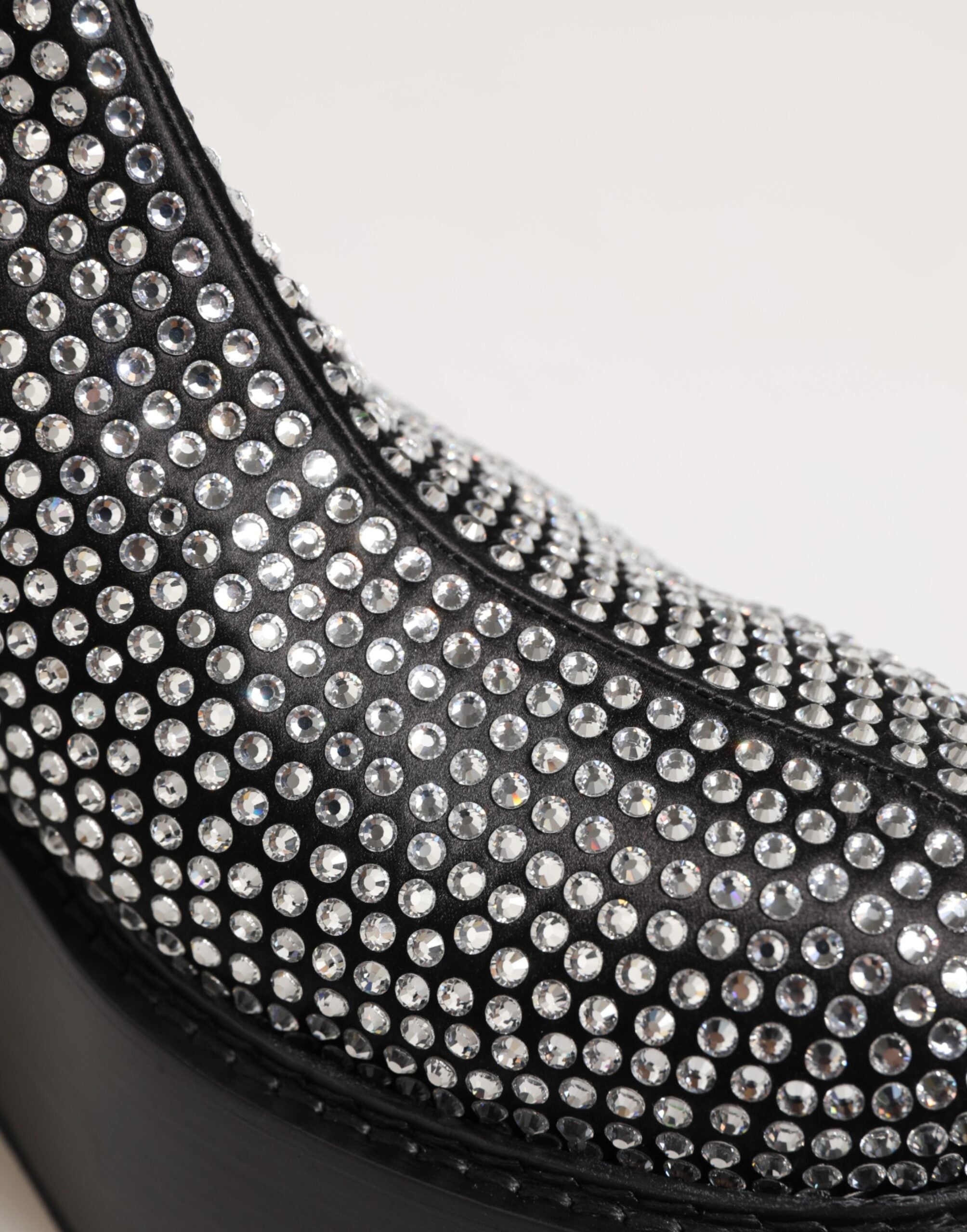 Dolce &amp; Gabbana Sorte Krystal Strass Mid Calf Korte Støvler Sko