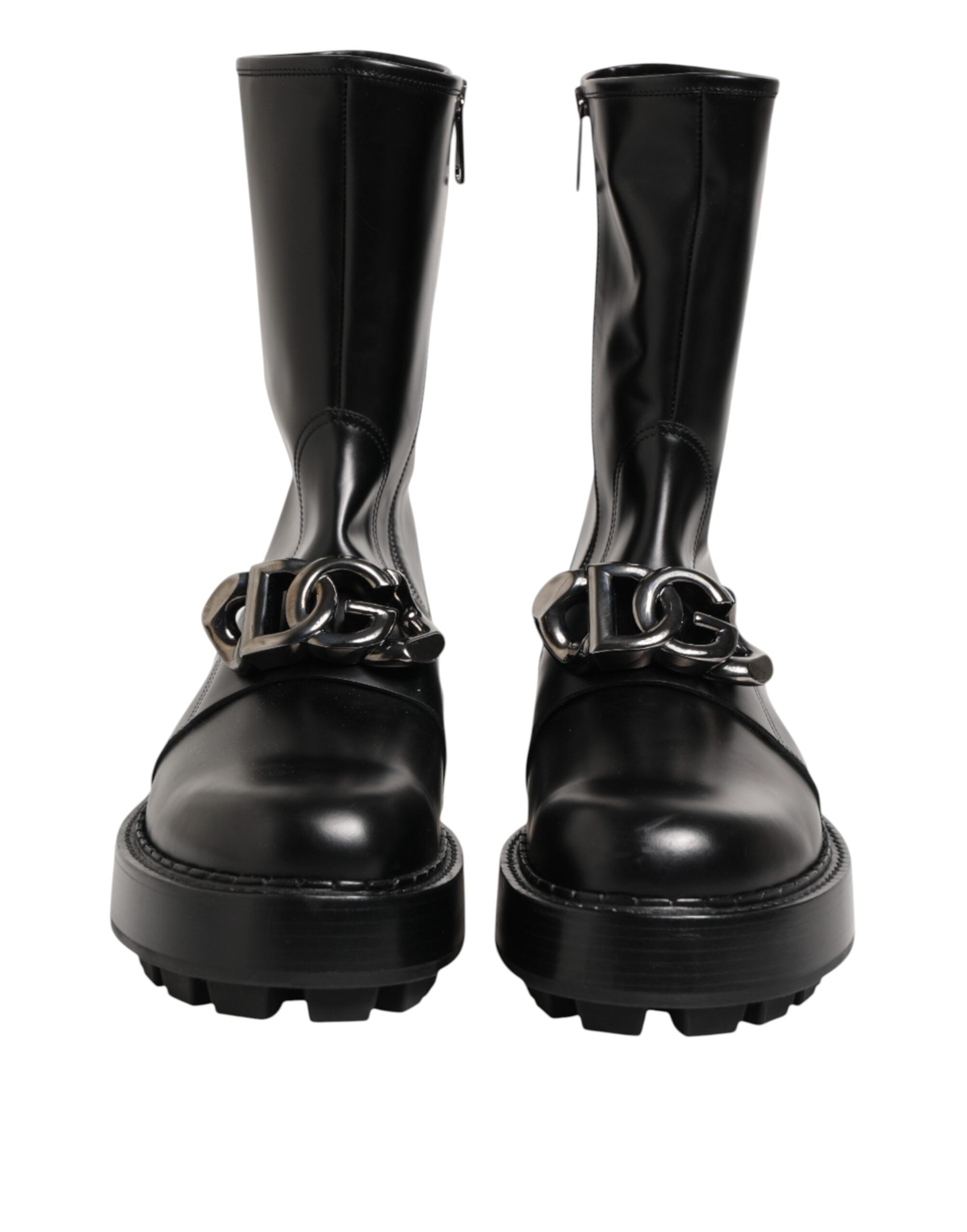 Dolce &amp; Gabbana Sorte Logo Plaque Mid Calf Bikerstøvler Sko
