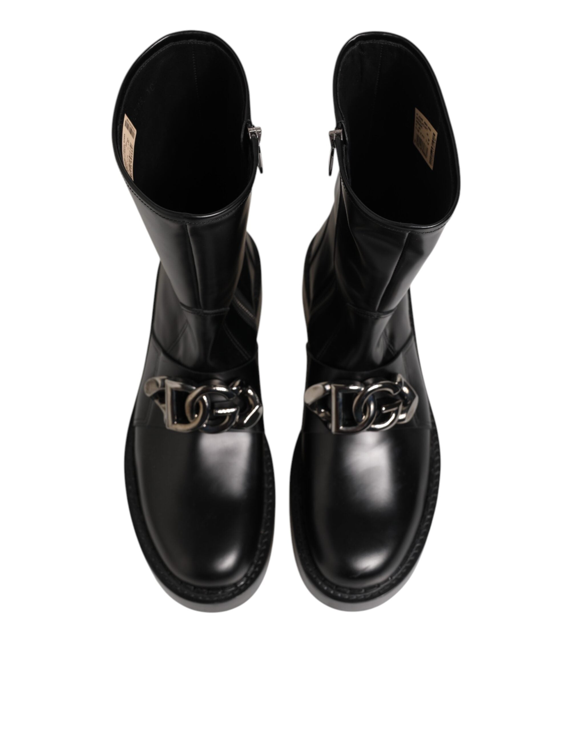 Dolce &amp; Gabbana Sorte Logo Plaque Mid Calf Bikerstøvler Sko