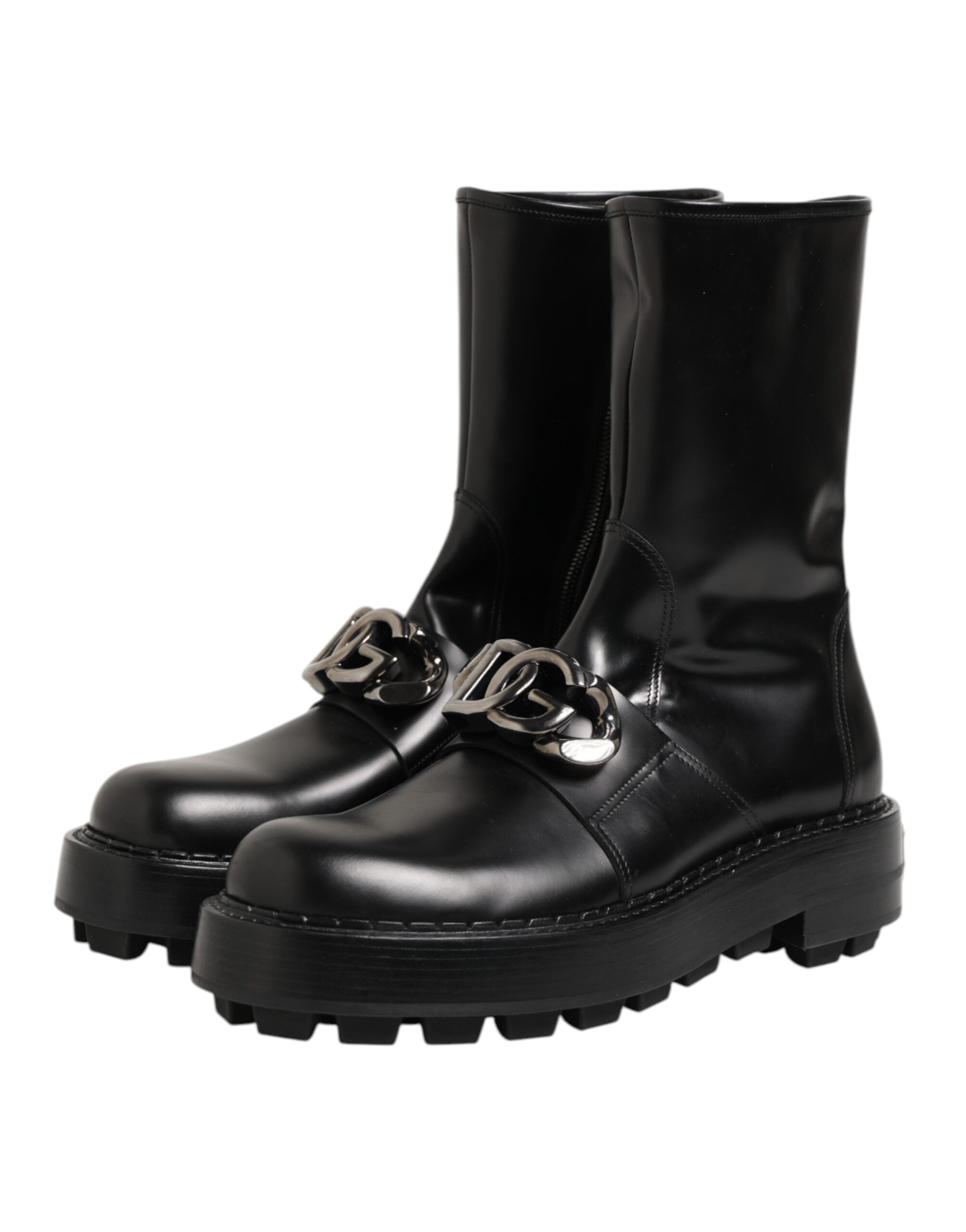 Dolce &amp; Gabbana Sorte Logo Plaque Mid Calf Bikerstøvler Sko