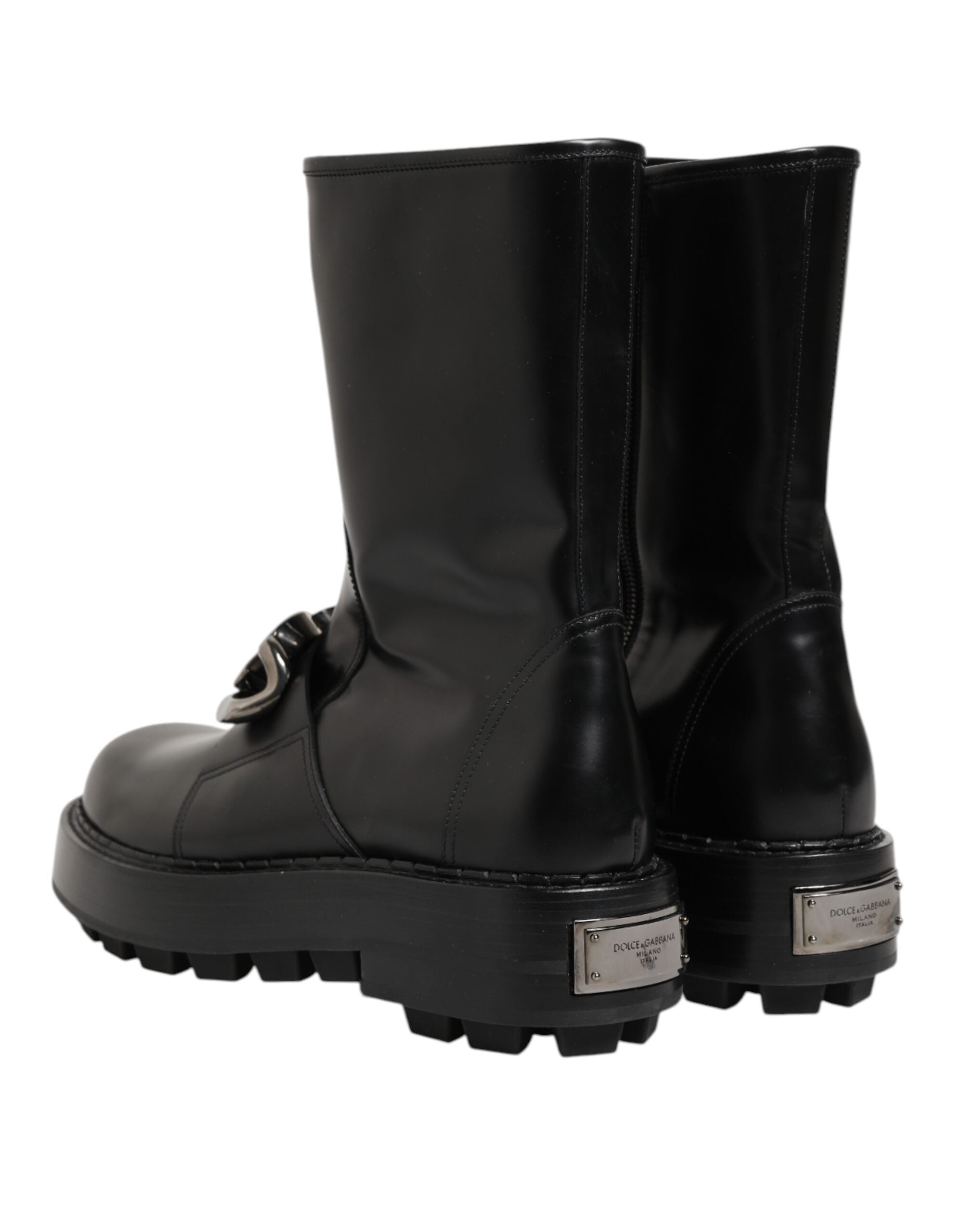 Dolce &amp; Gabbana Sorte Logo Plaque Mid Calf Bikerstøvler Sko