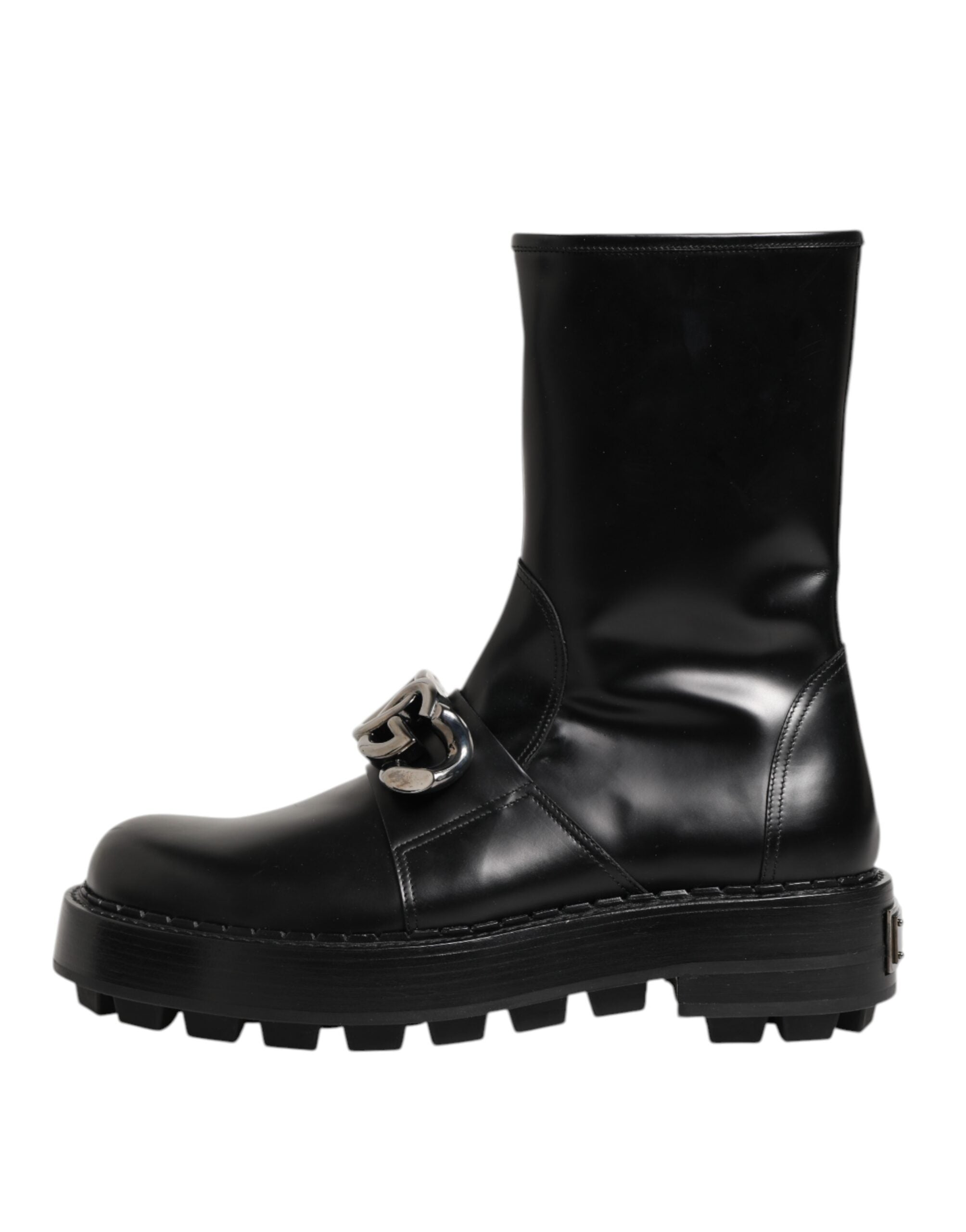 Dolce &amp; Gabbana Sorte Logo Plaque Mid Calf Bikerstøvler Sko