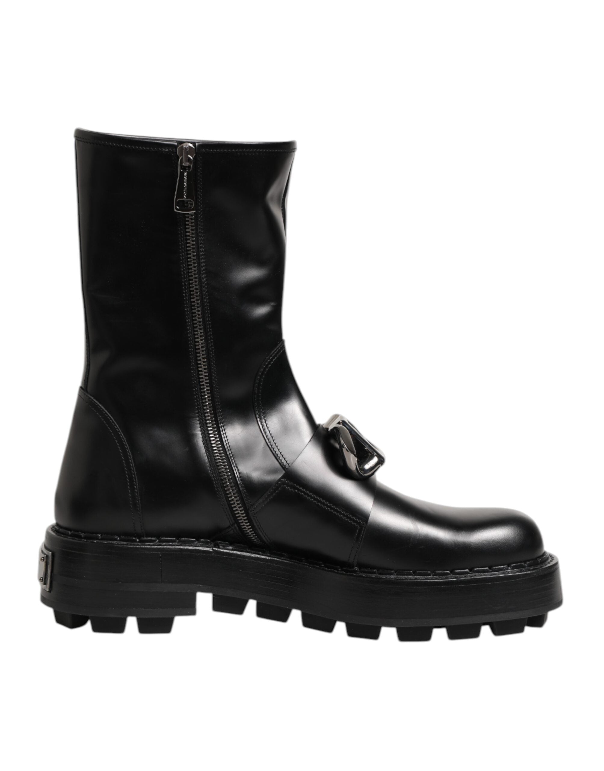 Dolce &amp; Gabbana Sorte Logo Plaque Mid Calf Bikerstøvler Sko