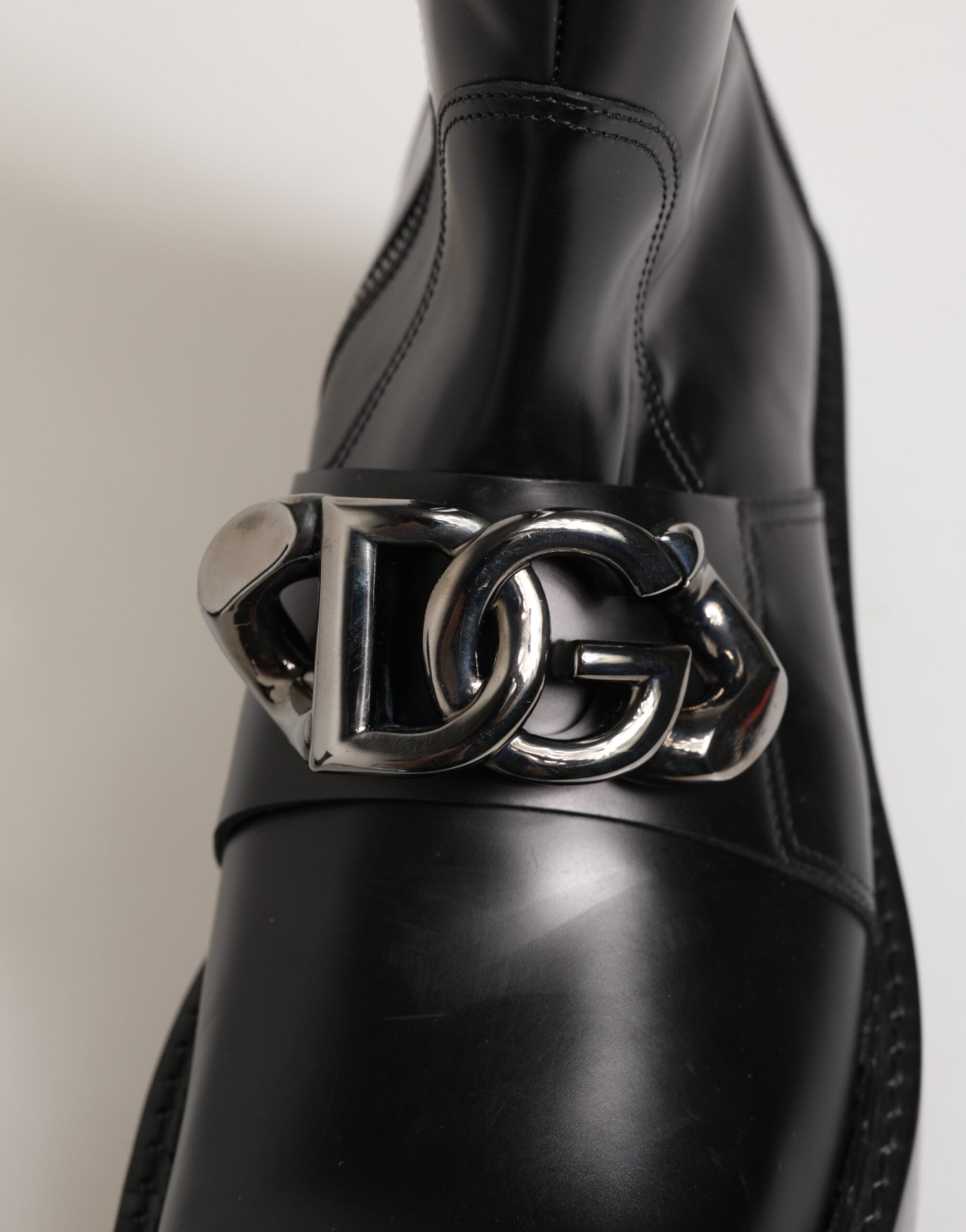 Dolce &amp; Gabbana Sorte Logo Plaque Mid Calf Bikerstøvler Sko