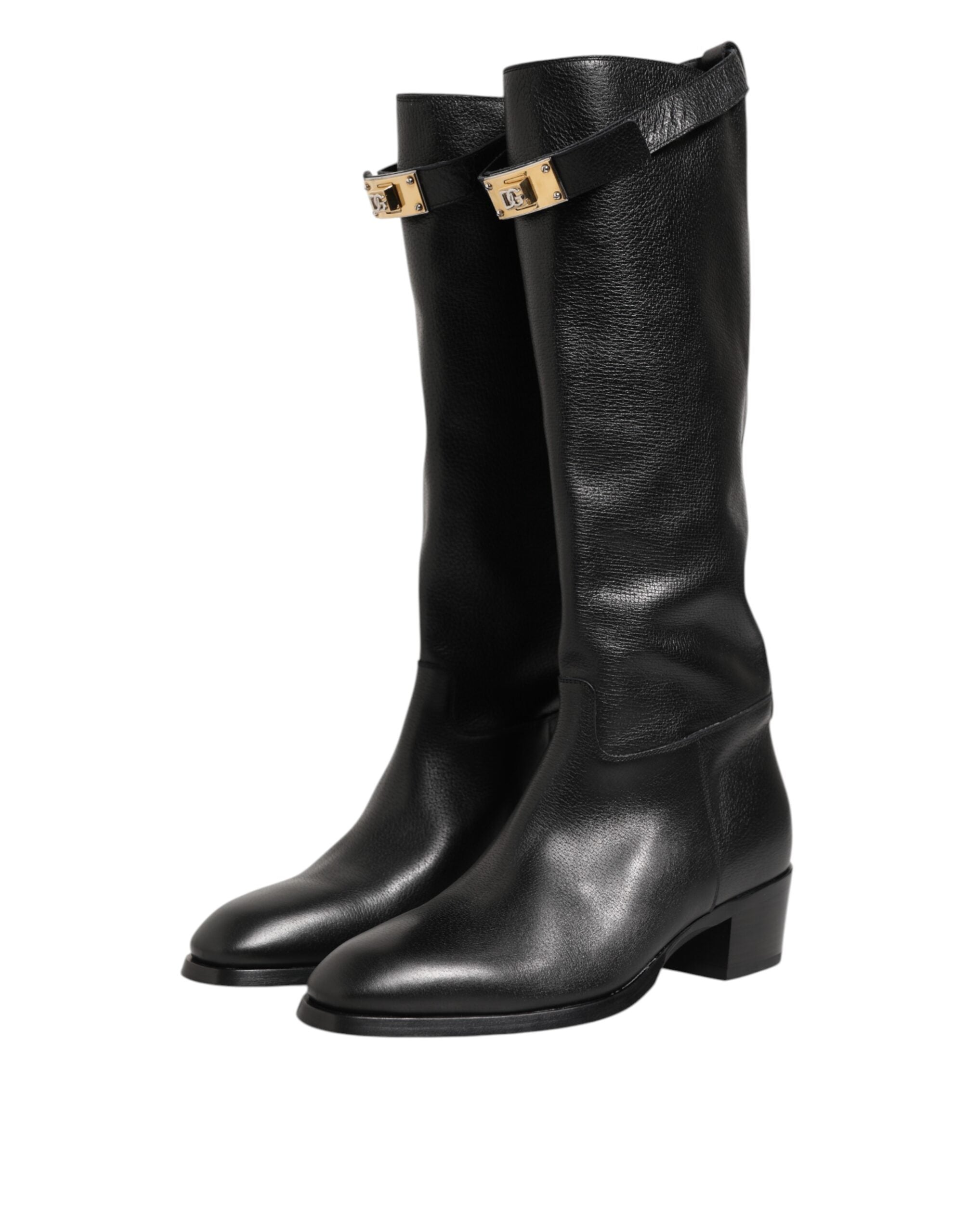 Dolce &amp; Gabbana Sorte Logo Plaque Over The Calf Støvler Sko