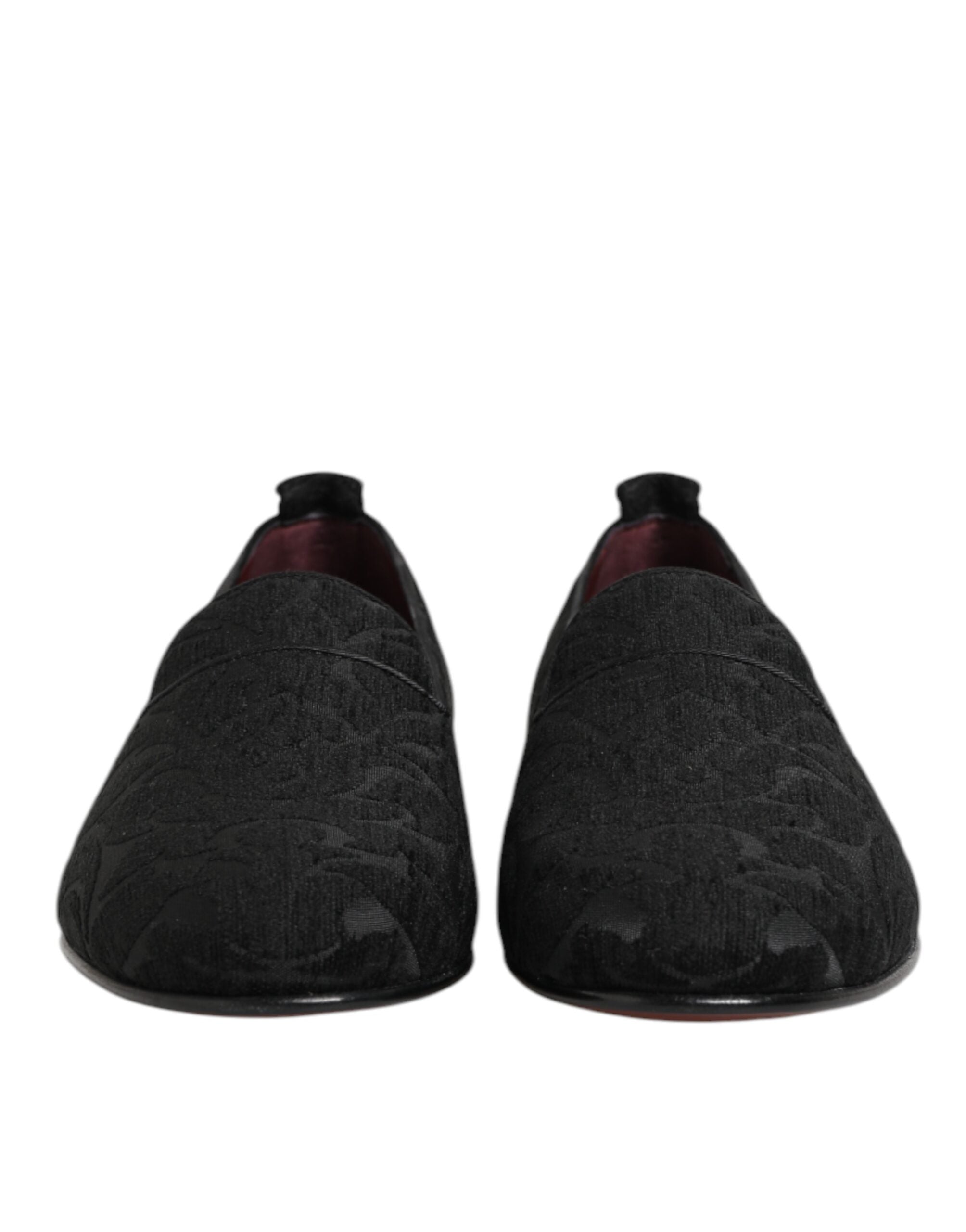 Dolce &amp; Gabbana Sorte Brokade Loafers Slip On Herre Pæne Sko