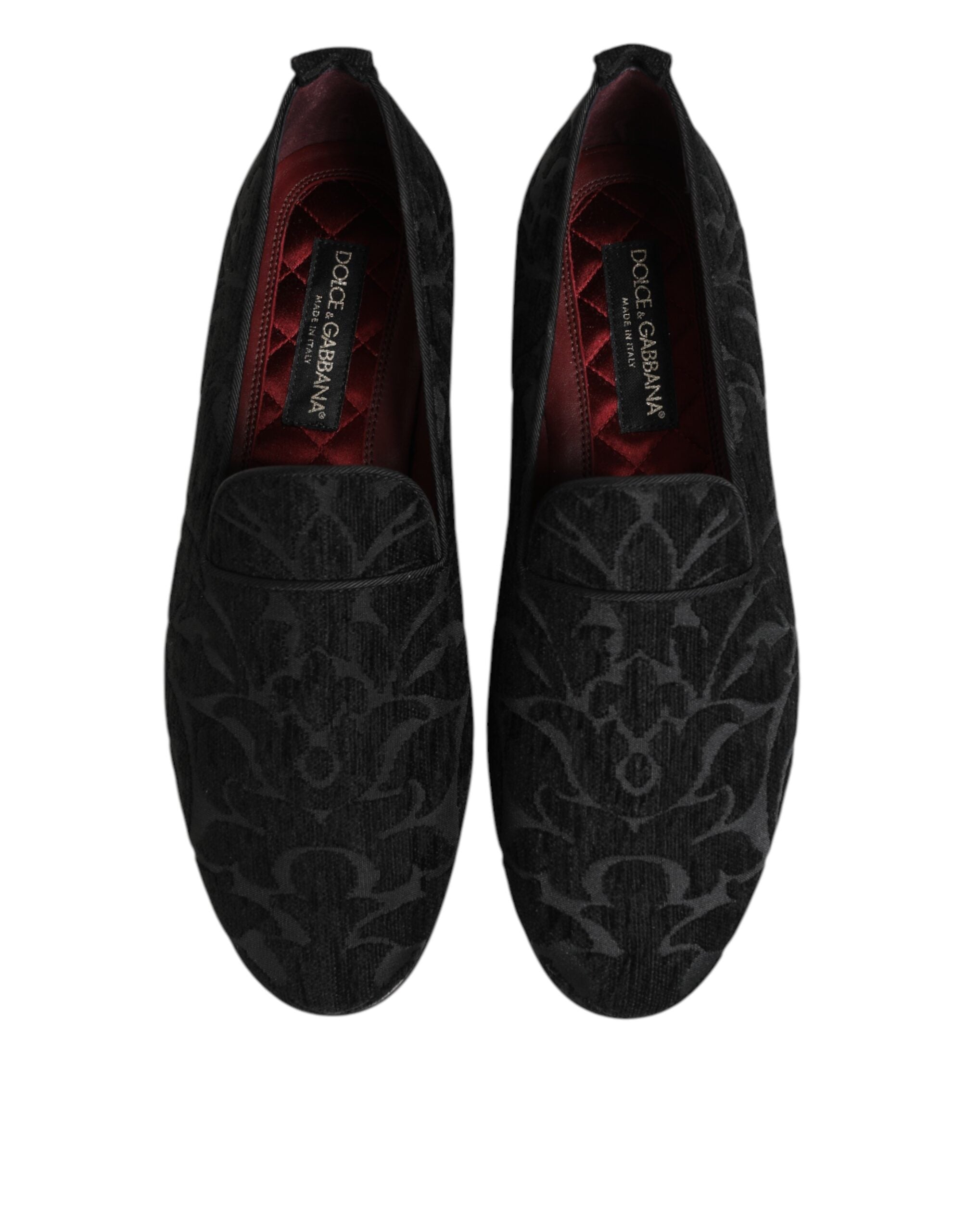 Dolce &amp; Gabbana Sorte Brokade Loafers Slip On Herre Pæne Sko