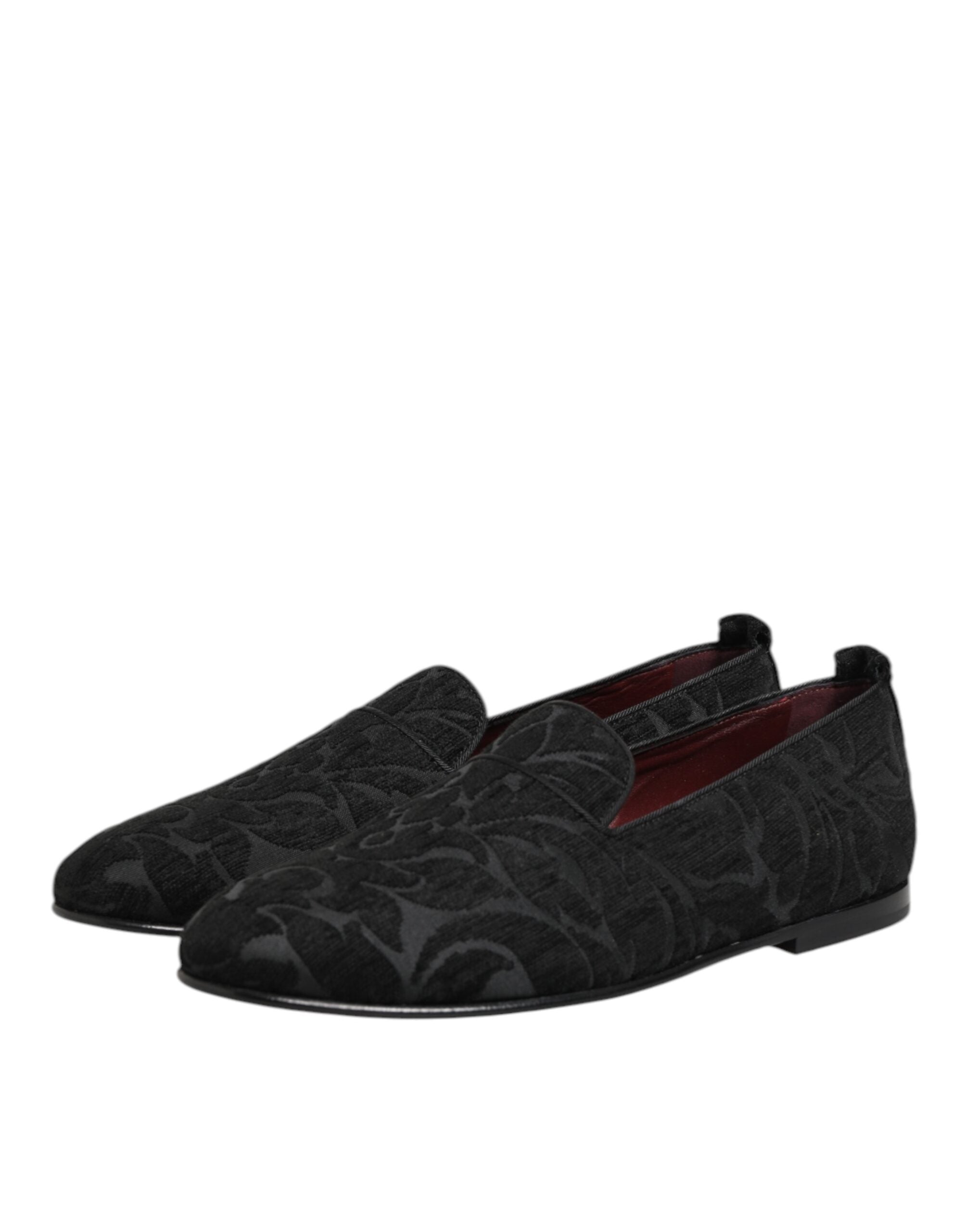 Dolce &amp; Gabbana Sorte Brokade Loafers Slip On Herre Pæne Sko