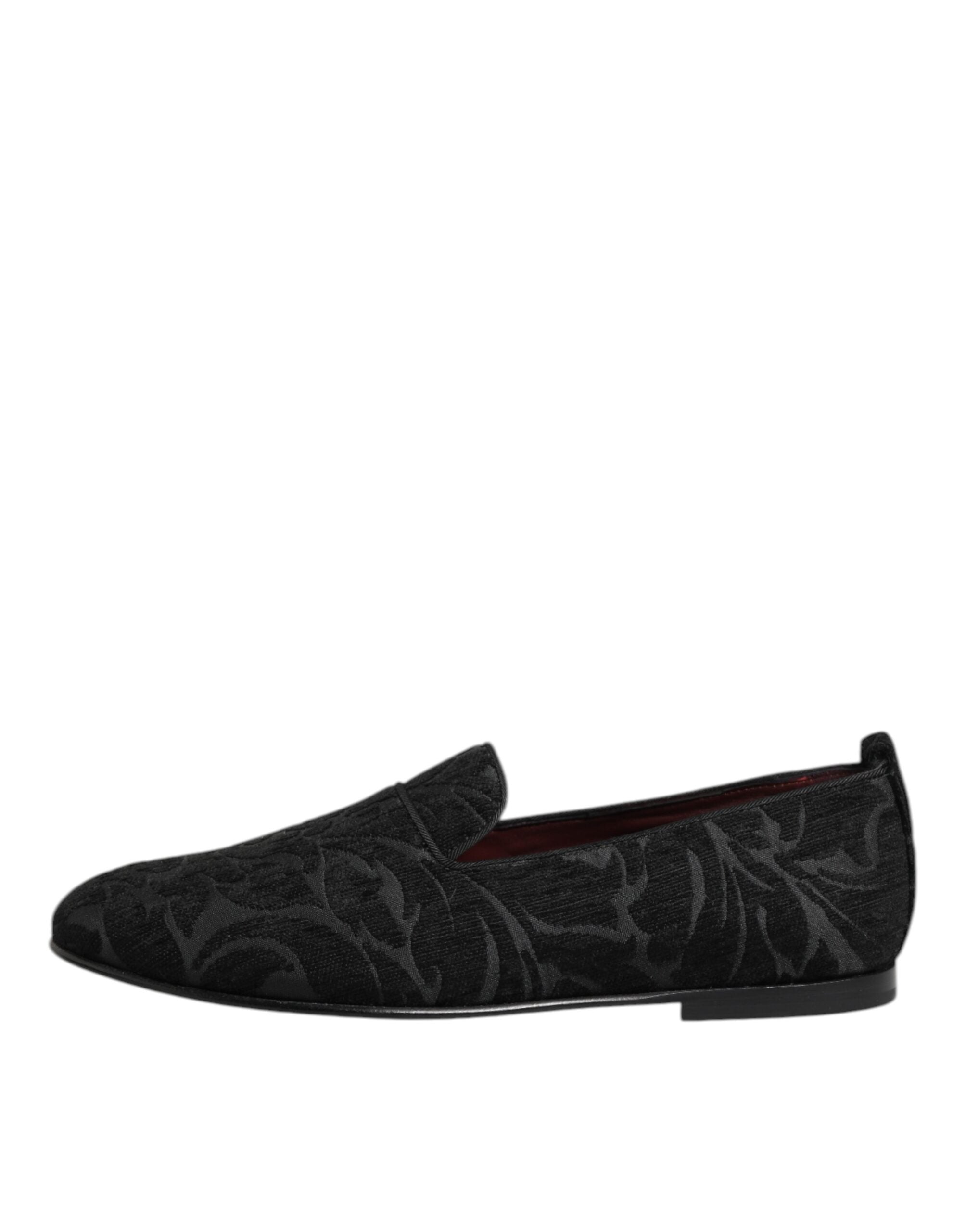 Dolce &amp; Gabbana Sorte Brokade Loafers Slip On Herre Pæne Sko