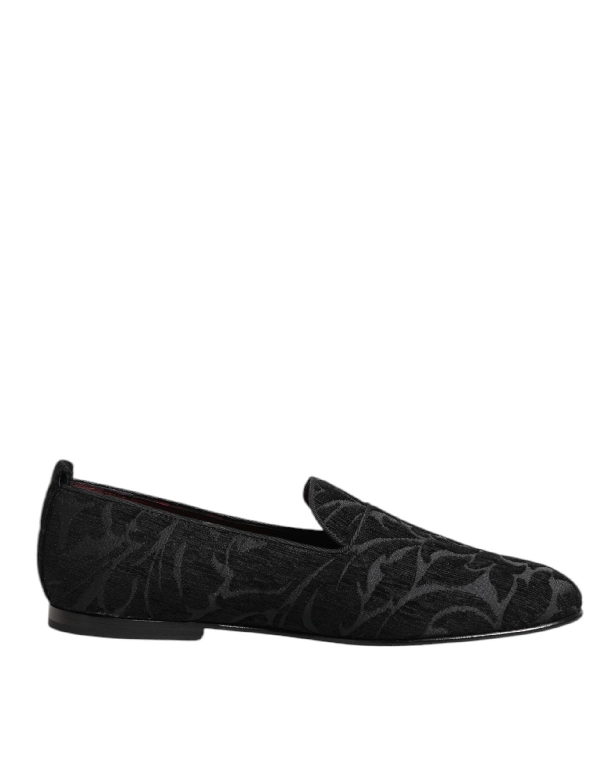 Dolce &amp; Gabbana Sorte Brokade Loafers Slip On Herre Pæne Sko