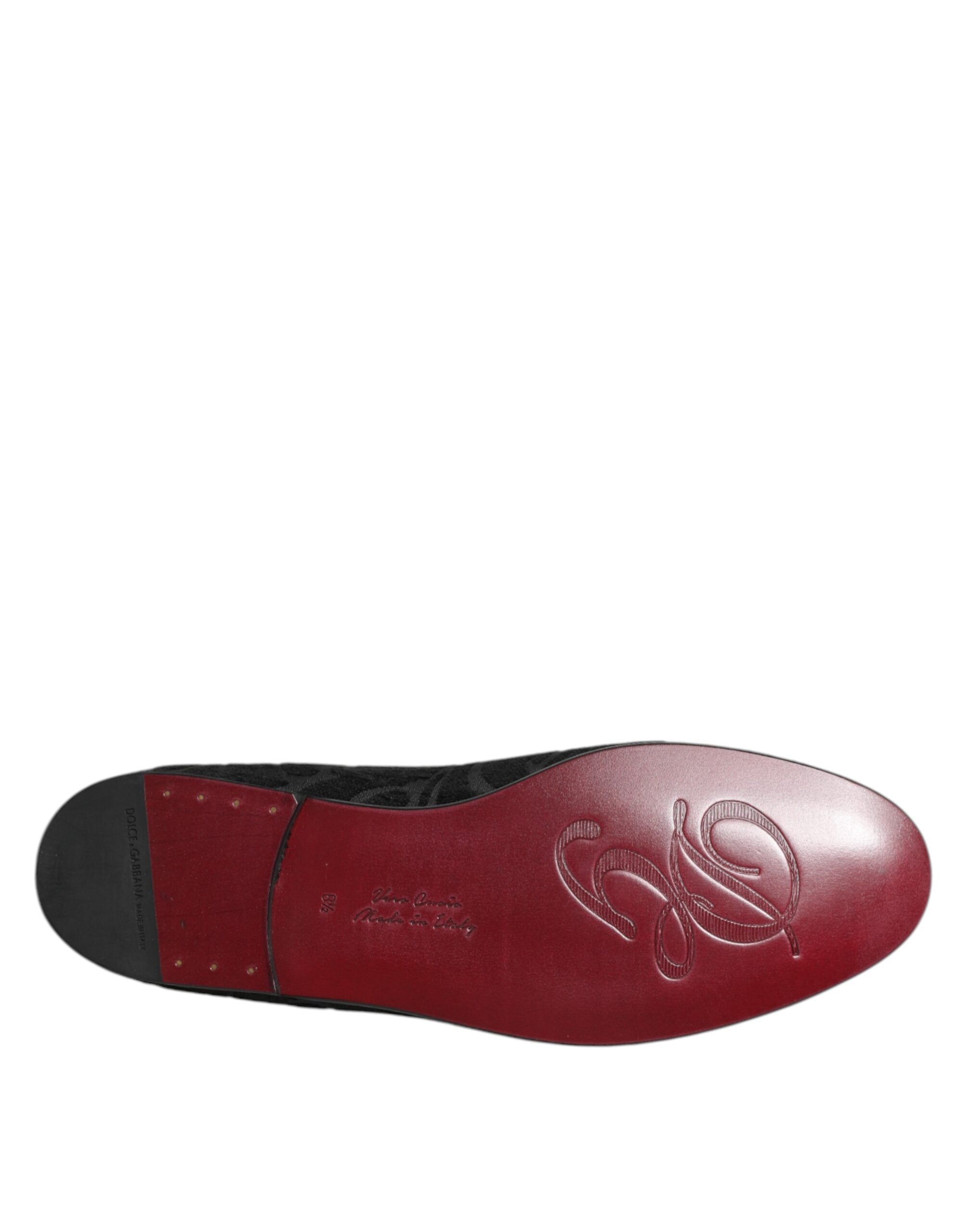 Dolce &amp; Gabbana Sorte Brokade Loafers Slip On Herre Pæne Sko