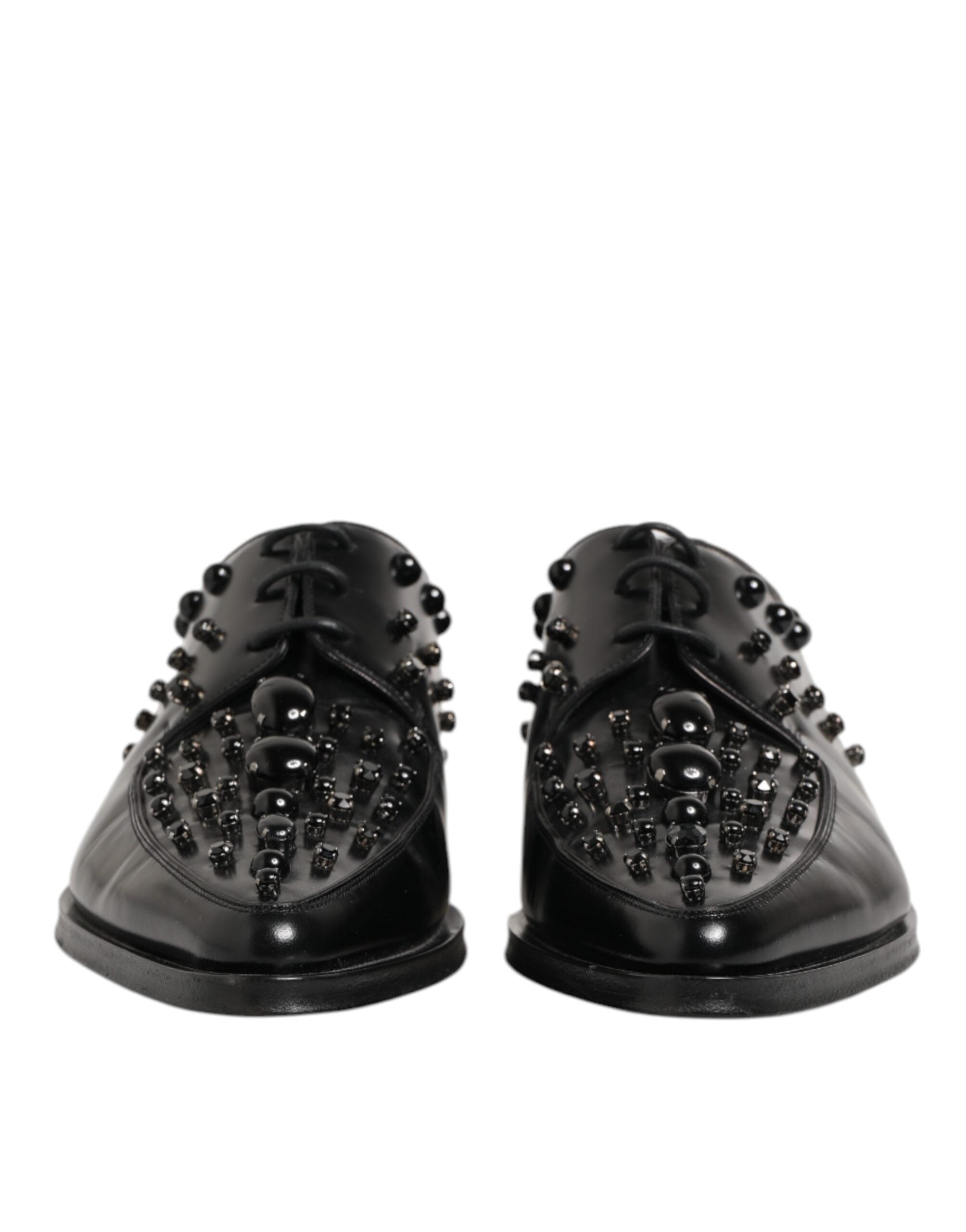 Dolce & Gabbana Black Crystal Embellished Derby Men Shoes