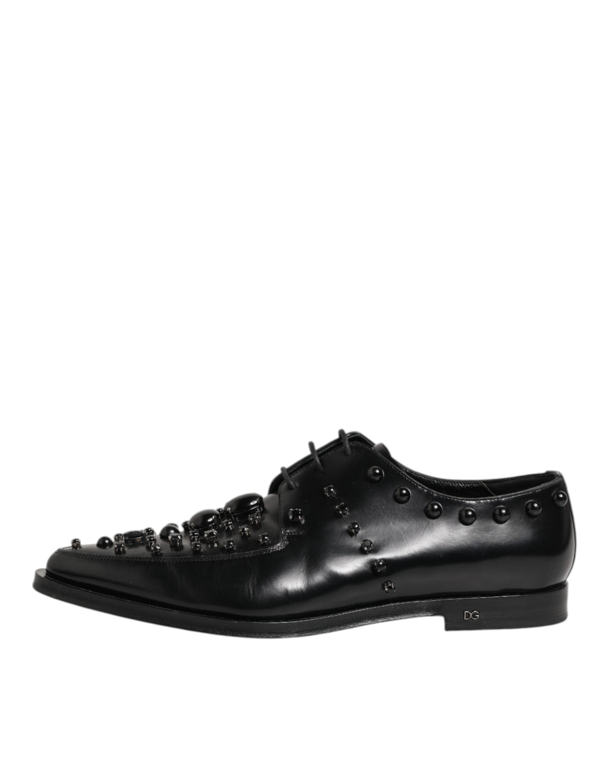 Dolce & Gabbana Black Crystal Embellished Derby Men Shoes