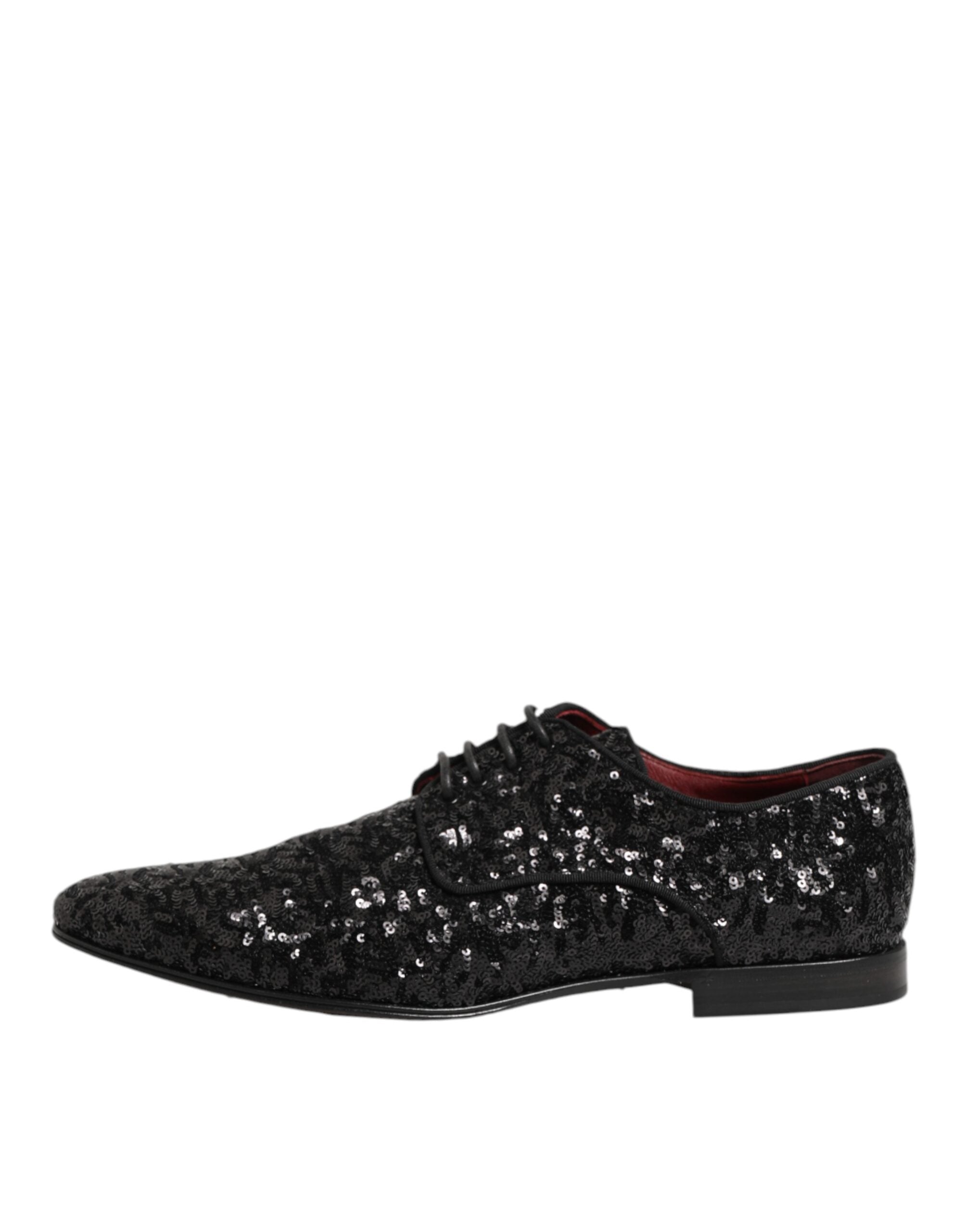 Dolce & Gabbana Black Sequined Lace Up Dress Men Derby Shoes