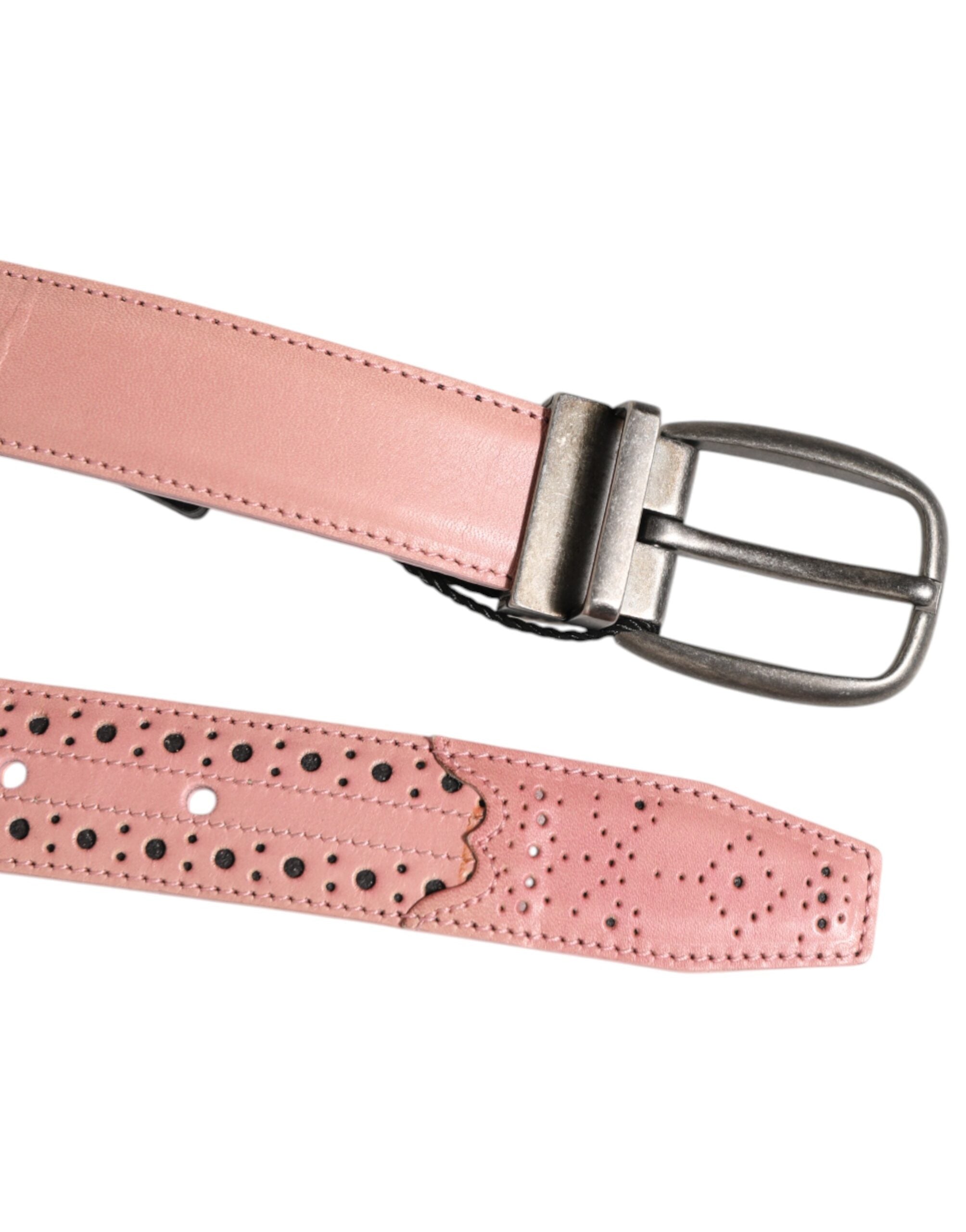 Dolce &amp; Gabbana Pink Læderbælte med Perforeret Detalje og Spænde