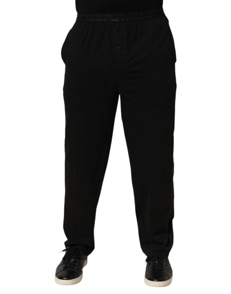 Emporio Armani Black Cotton Blend Logo Waistband Trouser Pants