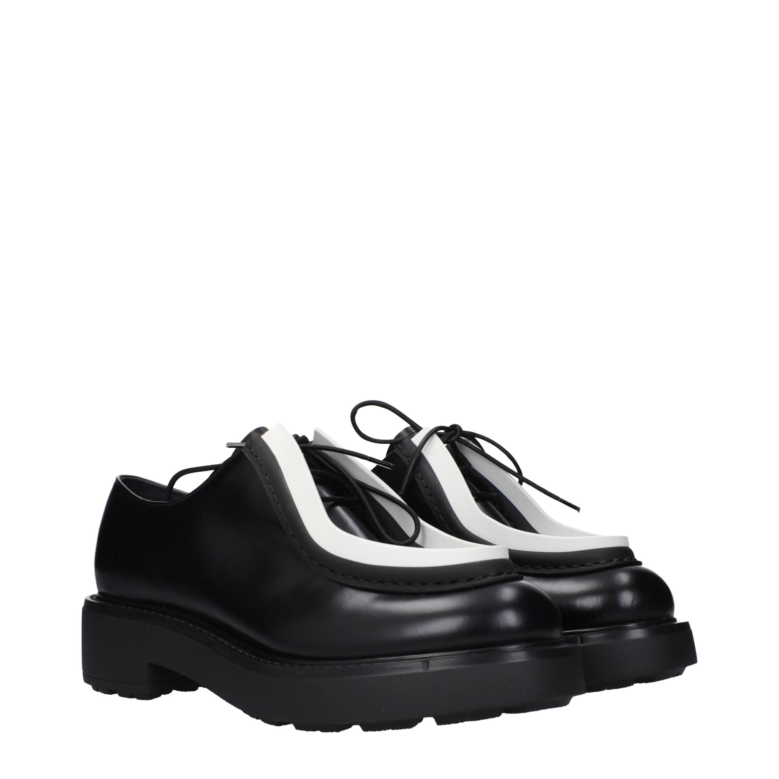 Prada Black Leather Oxfords And Derbies