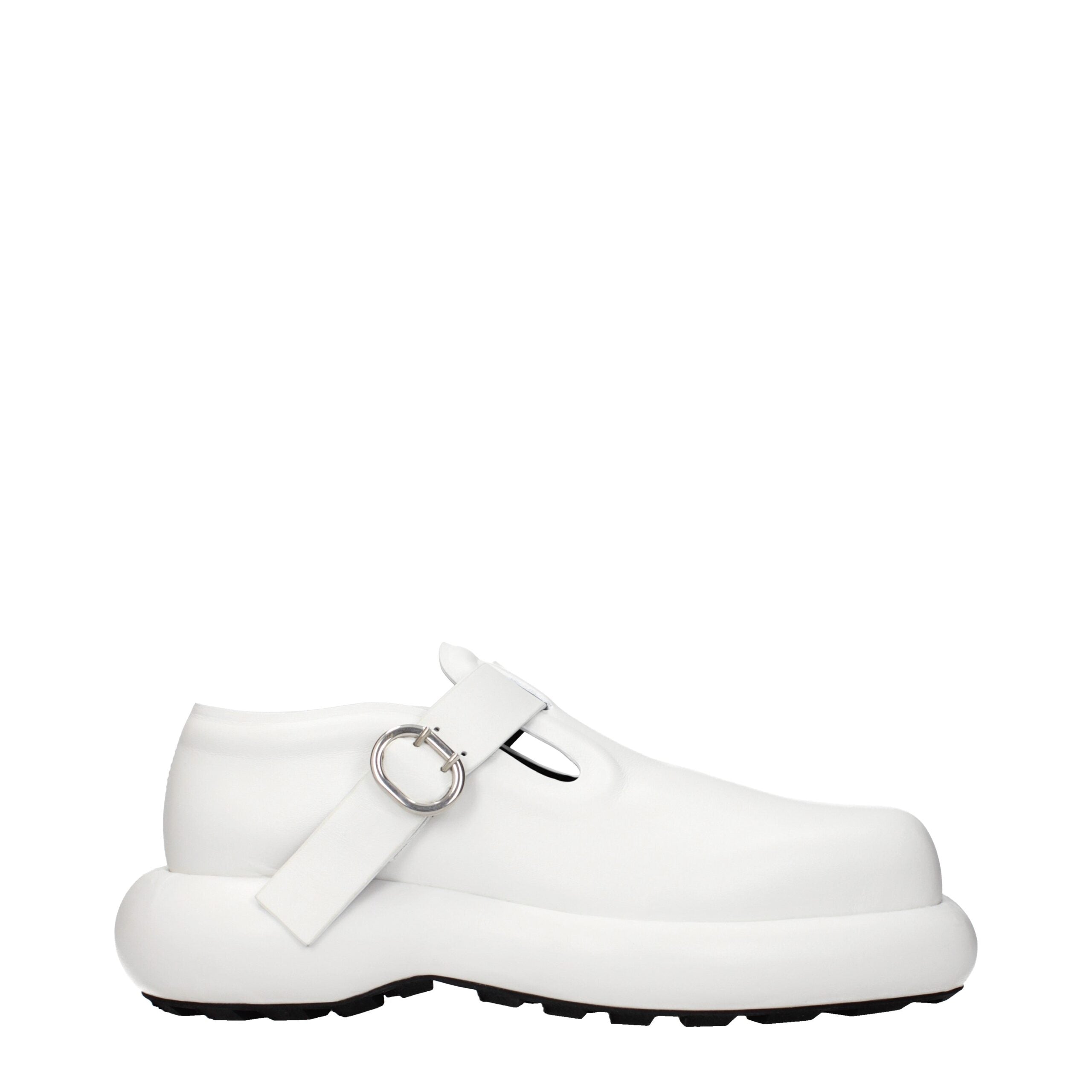 Jil Sander hvide slip-on loafers i læder