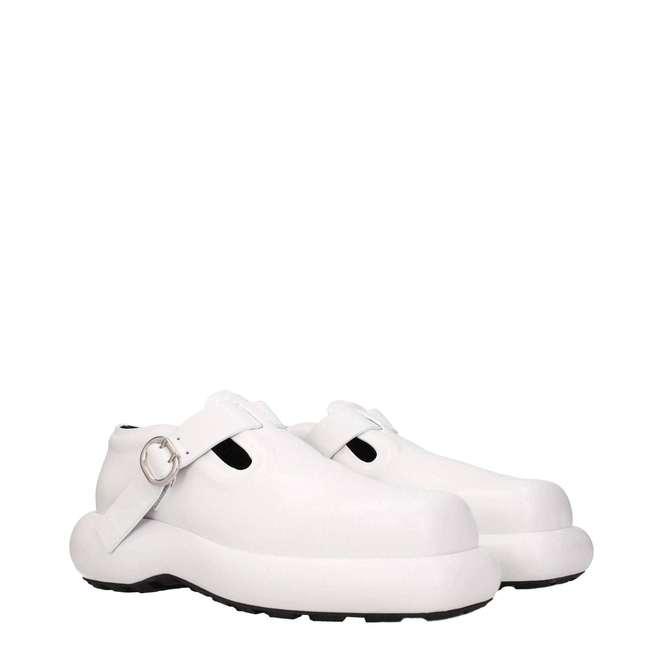 Jil Sander hvide slip-on loafers i læder