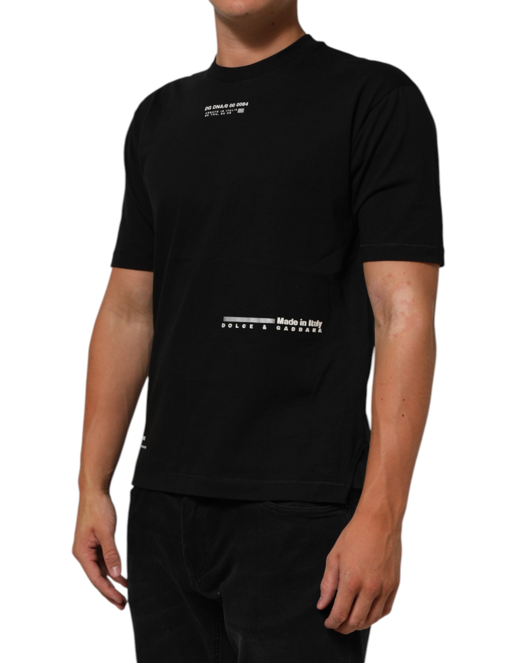 Dolce &amp; Gabbana Svart Statement Bomull Herr T-shirt Med Rund Hals