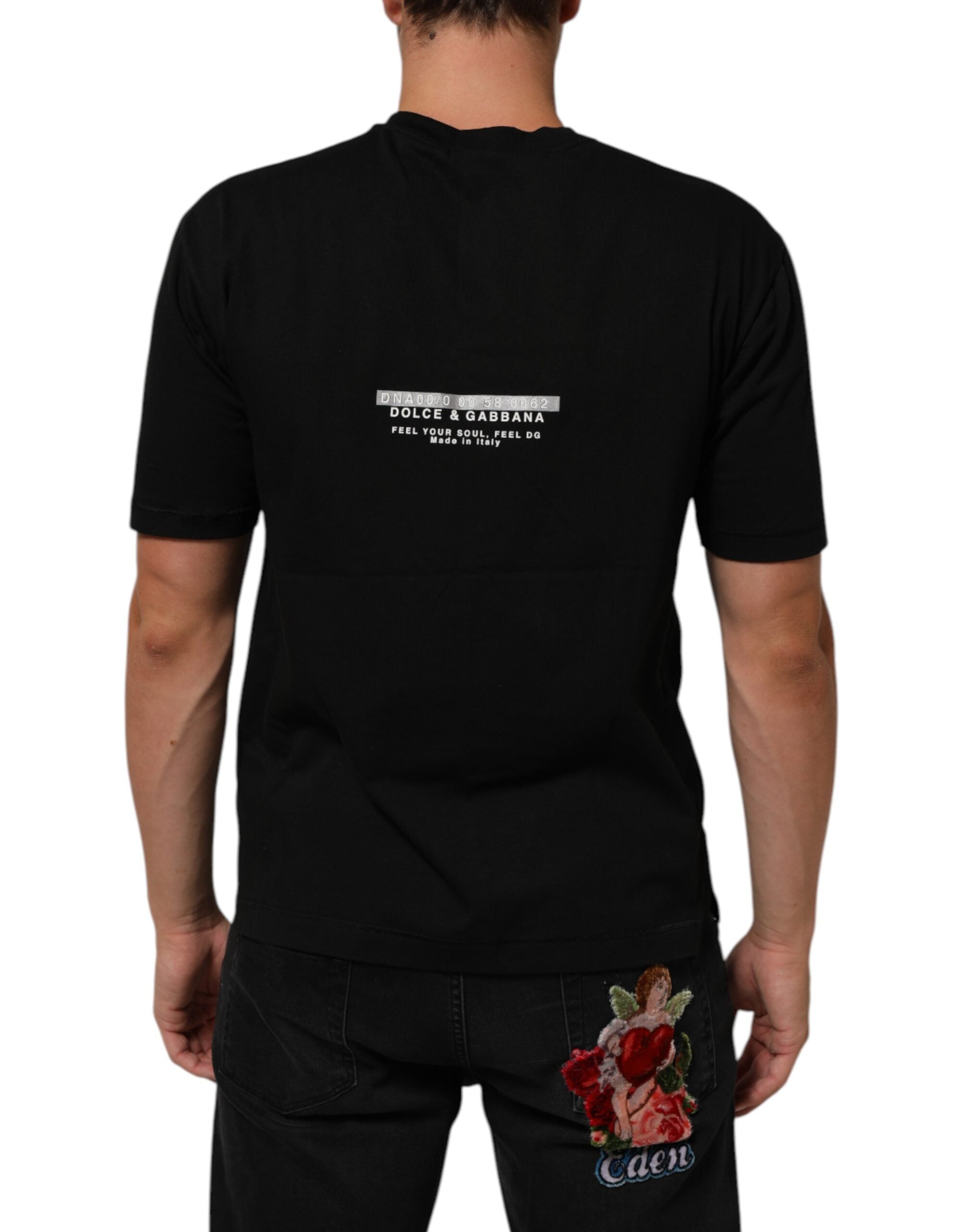 Dolce &amp; Gabbana Svart Statement Bomull Herr T-shirt Med Rund Hals