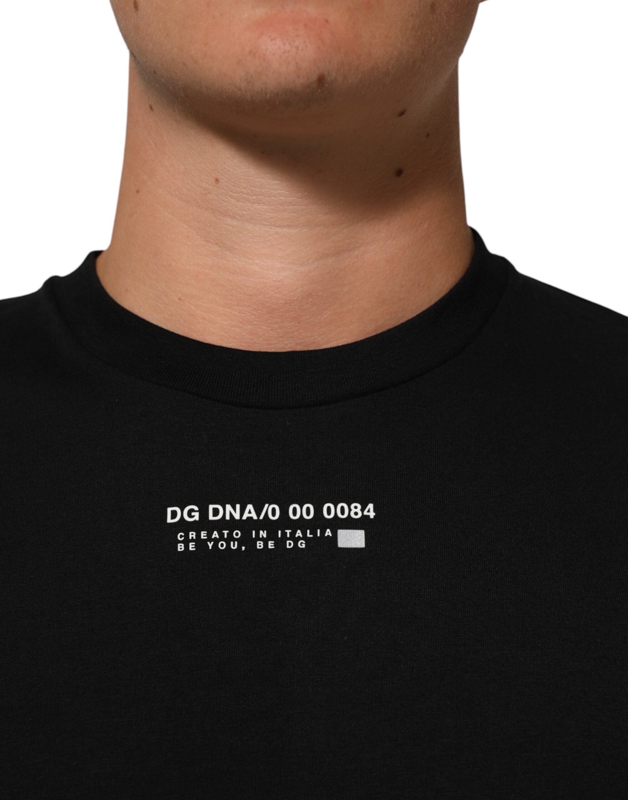 Dolce &amp; Gabbana Svart Statement Bomull Herr T-shirt Med Rund Hals