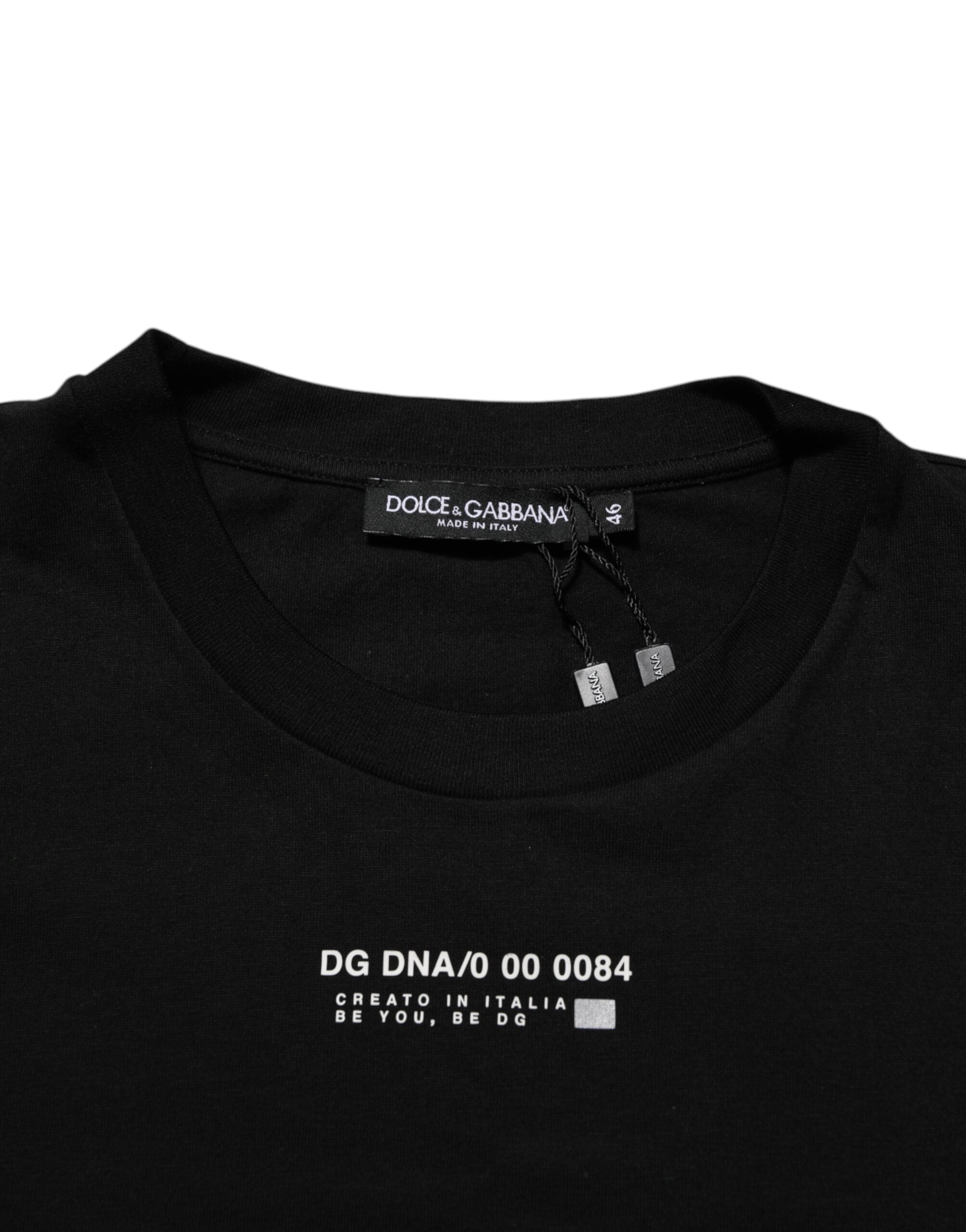 Dolce &amp; Gabbana Svart Statement Bomull Herr T-shirt Med Rund Hals