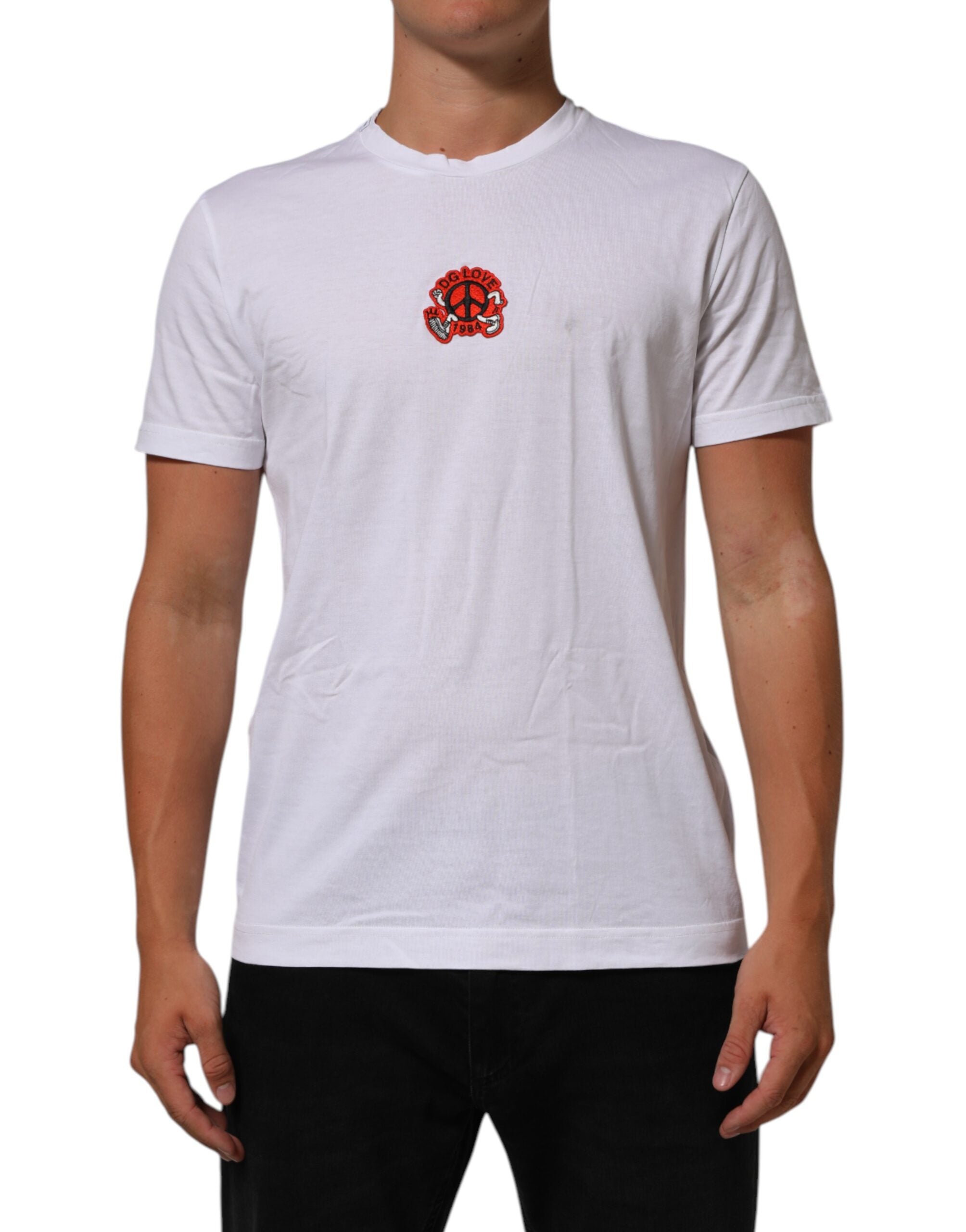 Dolce &amp; Gabbana Hvid Bomuld DG Love Patch Rund Hals T-shirt