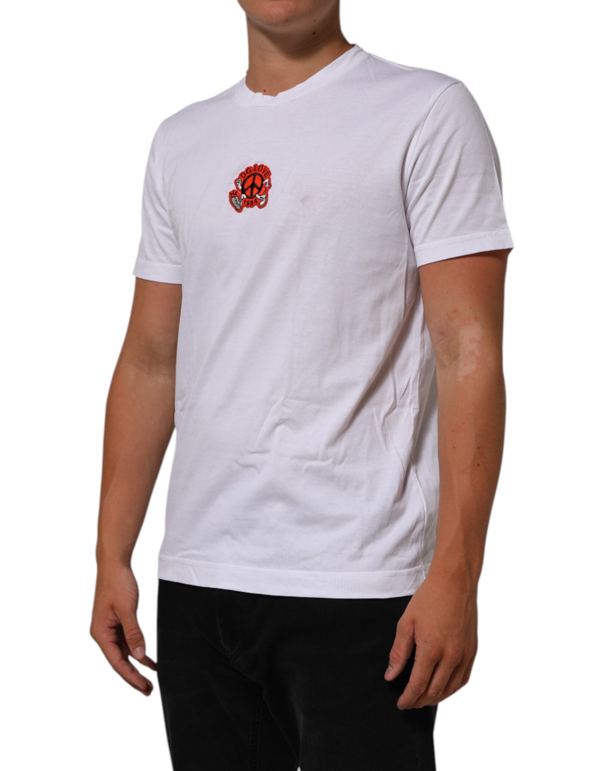 Dolce &amp; Gabbana Hvid Bomuld DG Love Patch Rund Hals T-shirt