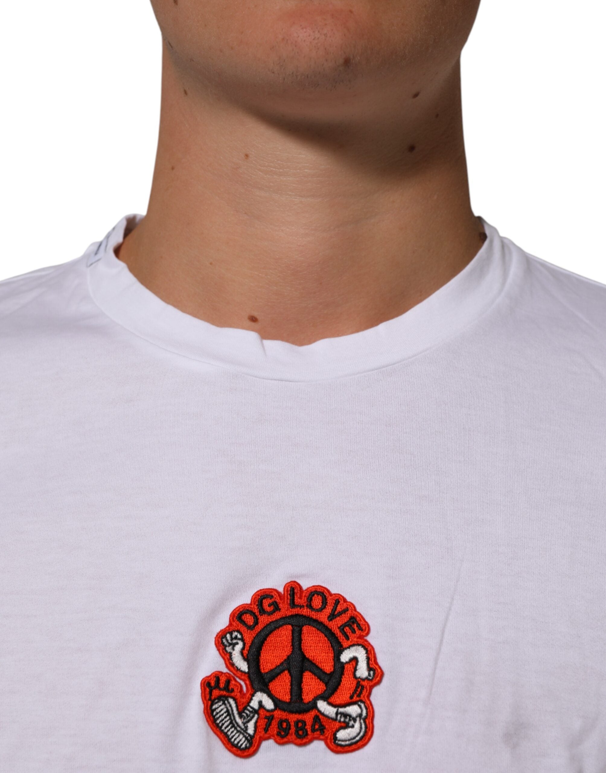 Dolce &amp; Gabbana Hvid Bomuld DG Love Patch Rund Hals T-shirt