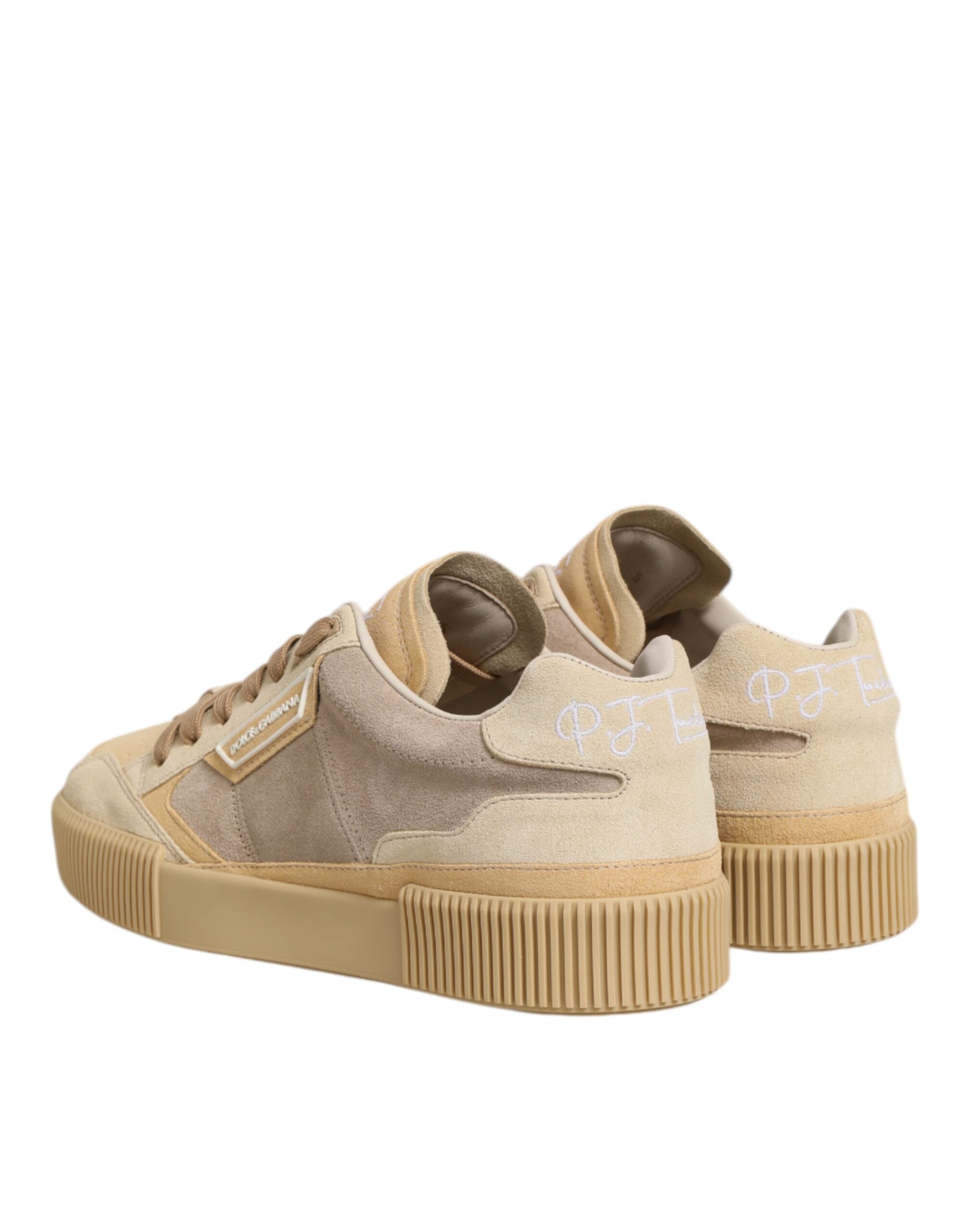 Dolce & Gabbana Beige Leather Miami Low Top Sneakers Men Shoes
