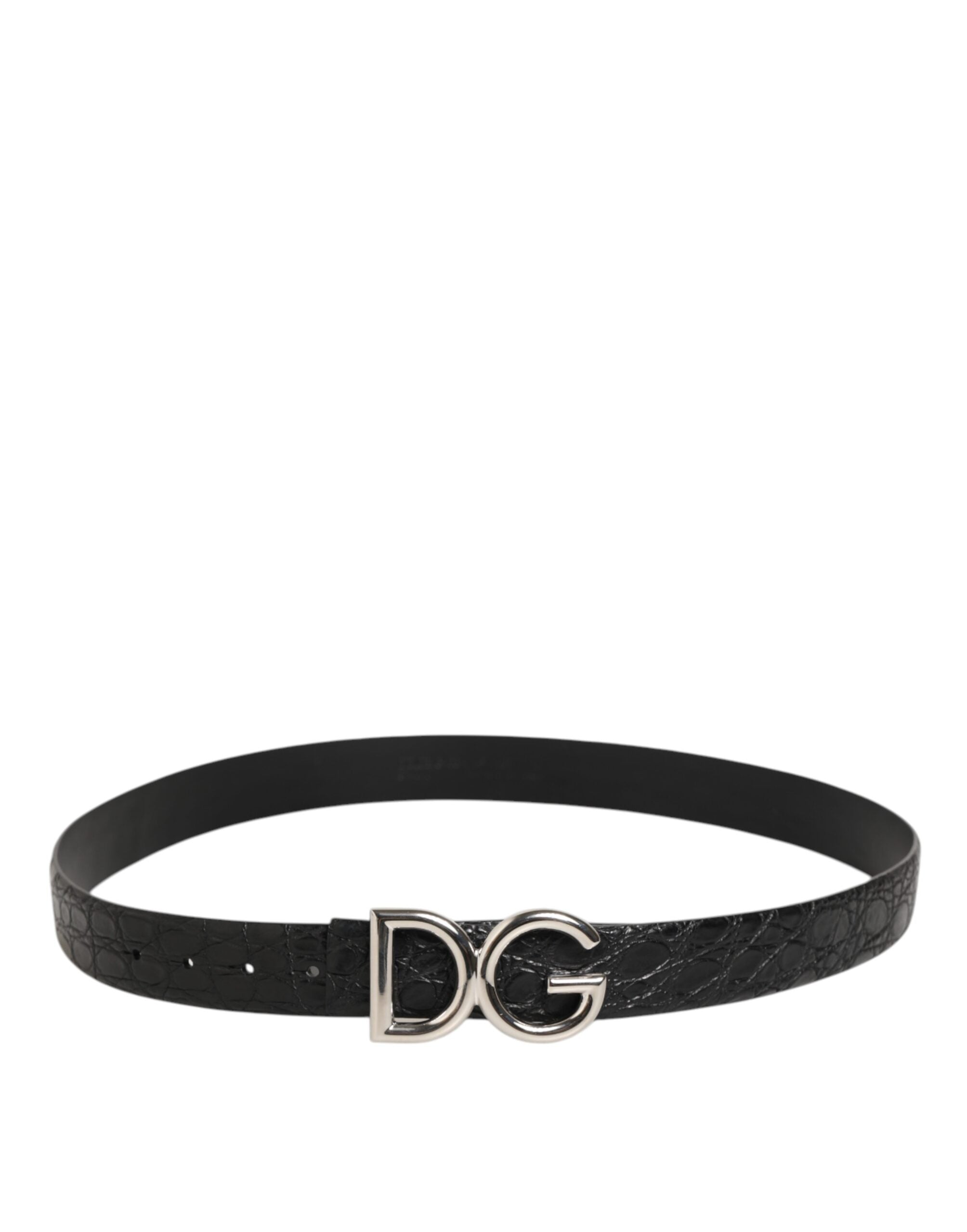 Dolce &amp; Gabbana Sort Eksotisk Læderbælte med DG Logospænde