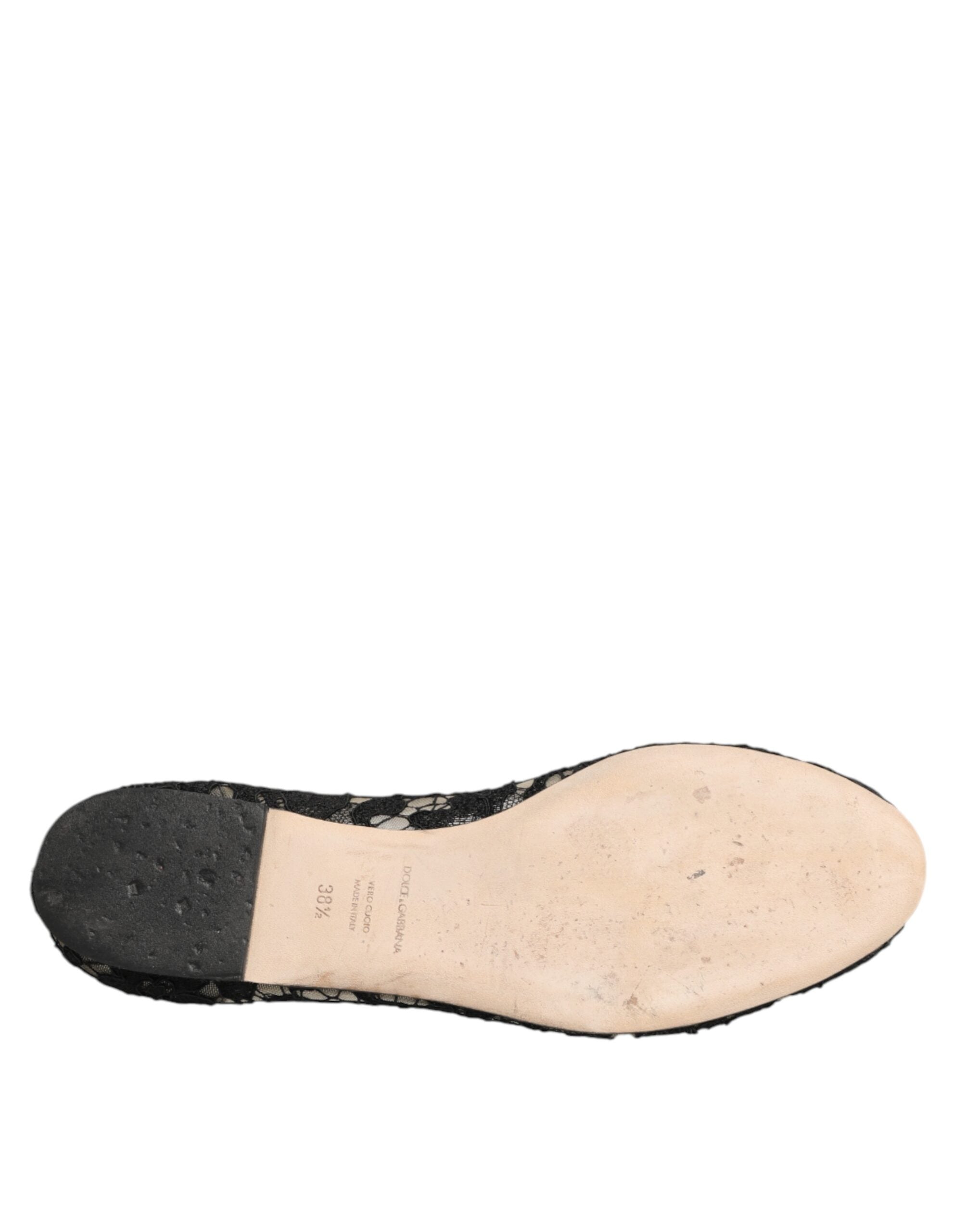 Dolce & Gabbana Black Taormina Lace Slip On Flats Shoes