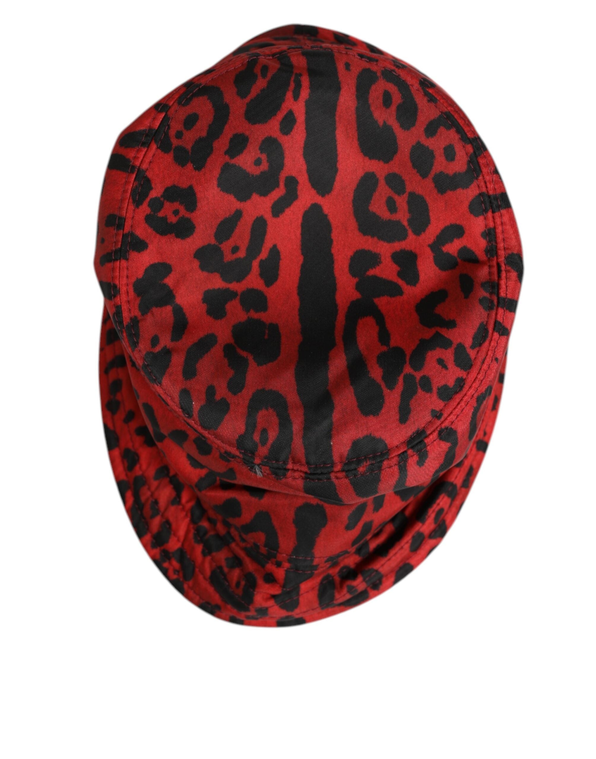 Dolce &amp; Gabbana Rød Sort Nylon Leopard Print Bucket Cap Herrehat