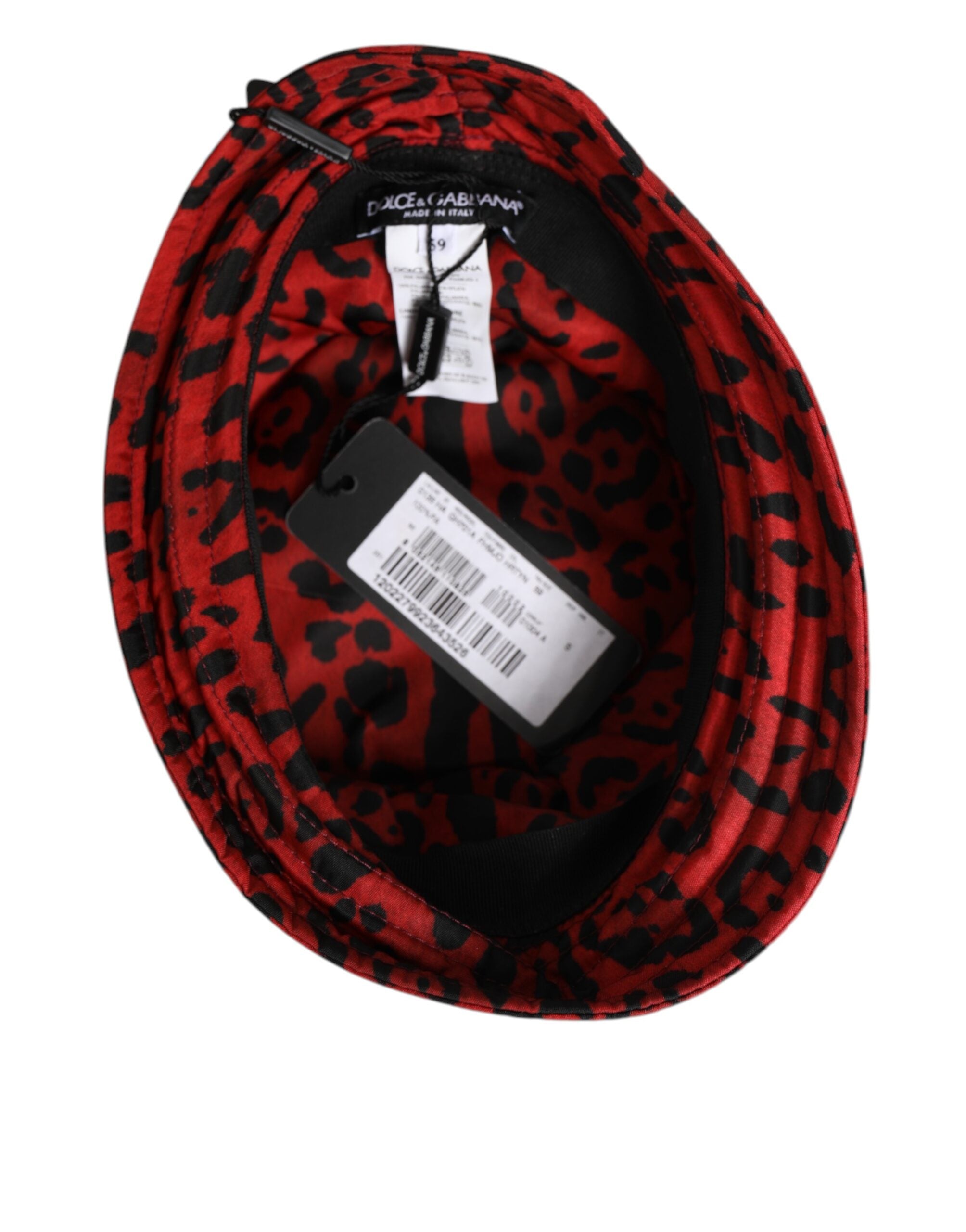 Dolce &amp; Gabbana Rød Sort Nylon Leopard Print Bucket Cap Herrehat