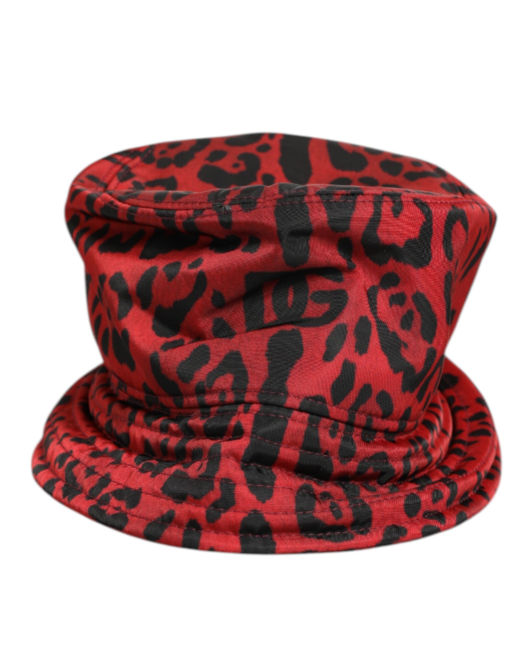 Dolce &amp; Gabbana Rød Sort Nylon Leopard Print Bucket Cap Herrehat