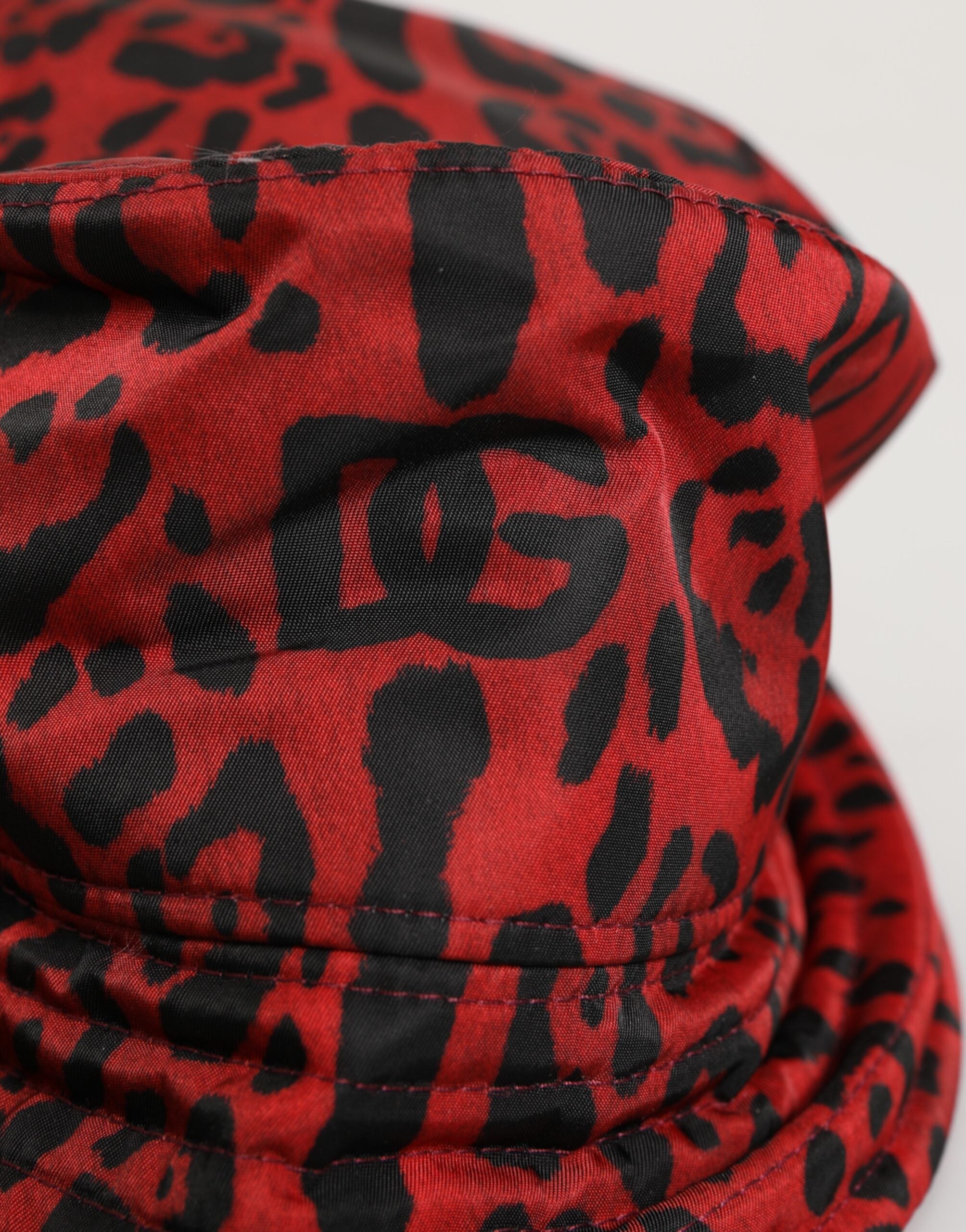 Dolce &amp; Gabbana Rød Sort Nylon Leopard Print Bucket Cap Herrehat