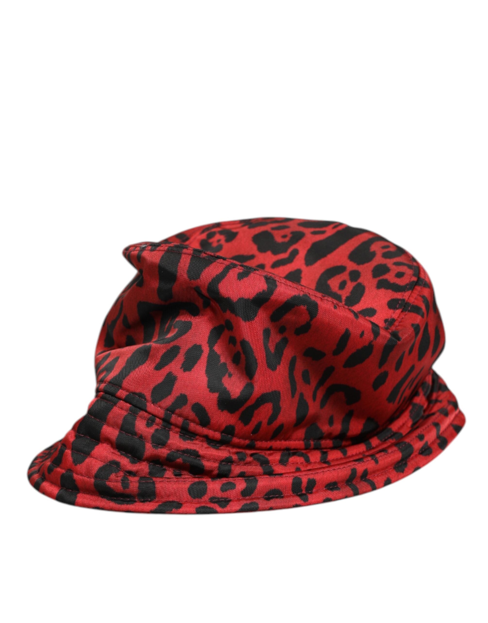 Dolce &amp; Gabbana Rød Sort Nylon Leopard Print Bucket Cap Herrehat