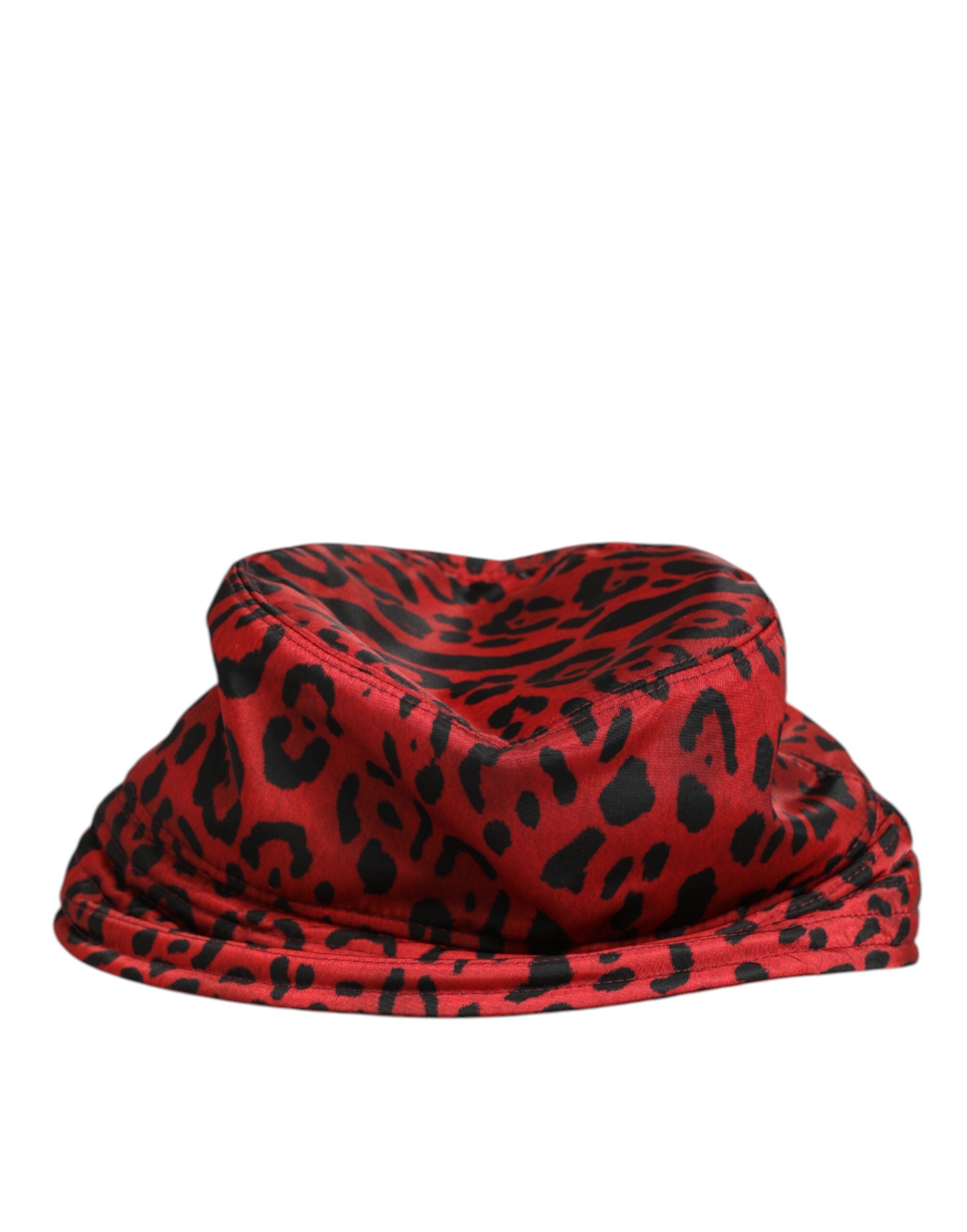 Dolce &amp; Gabbana Rød Sort Nylon Leopard Print Bucket Cap Herrehat