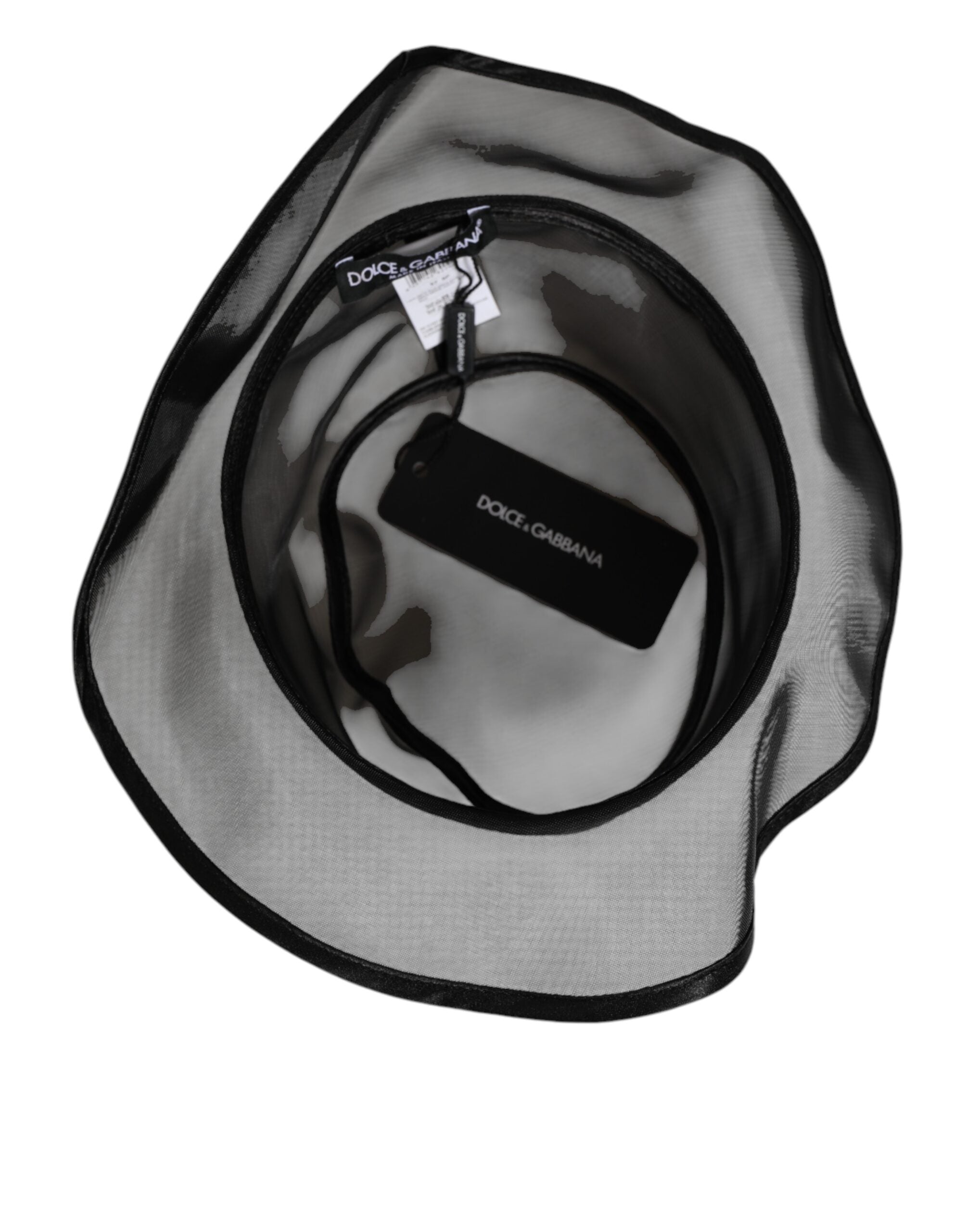 Dolce &amp; Gabbana Sort Silke Mesh Bucket Herre Fiskerkasket