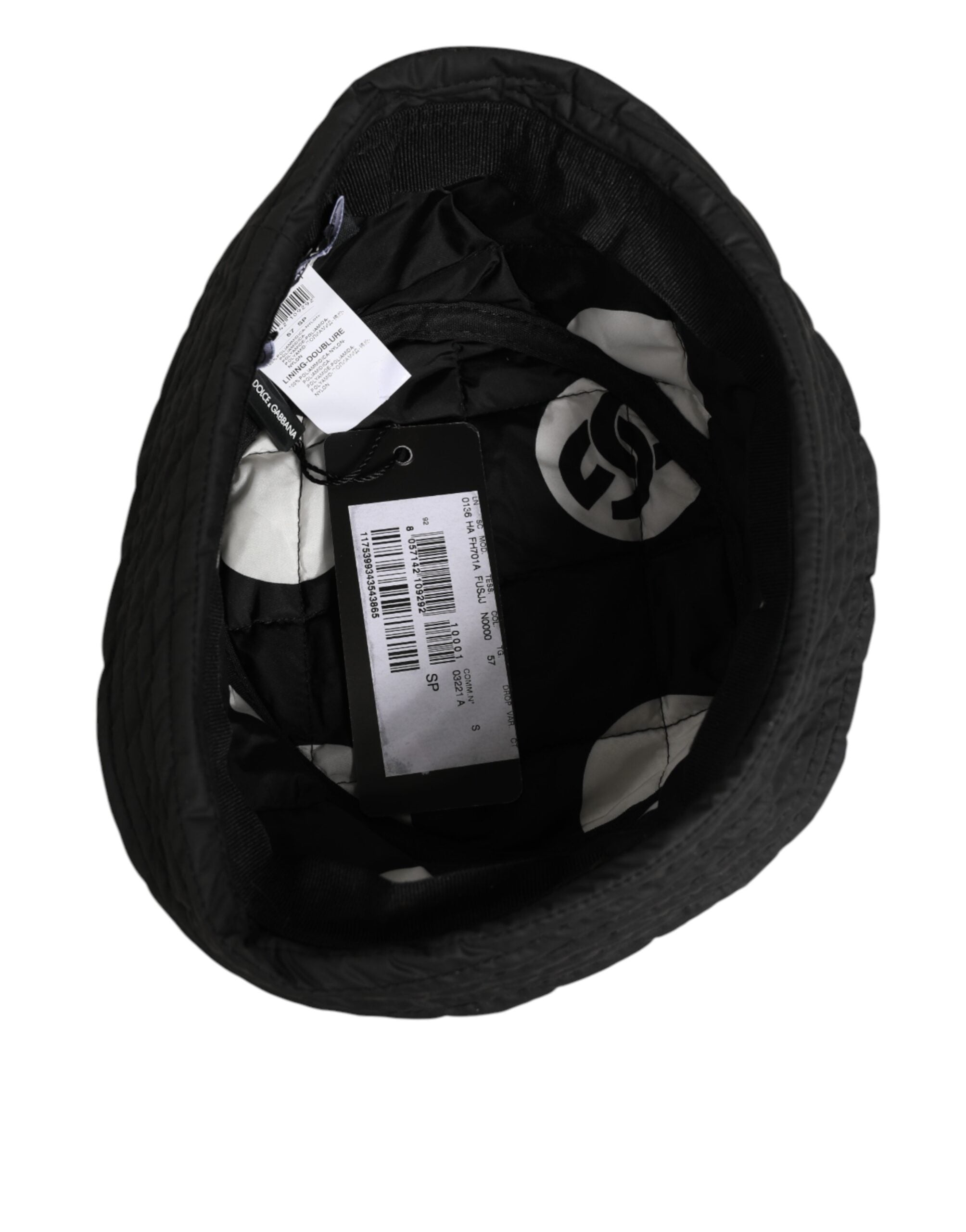 Dolce &amp; Gabbana Sort Nylon Quiltet Bucket Herre Capello Hat