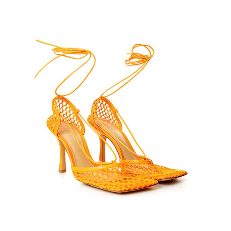 Bottega Veneta orange pumps i stof og læder